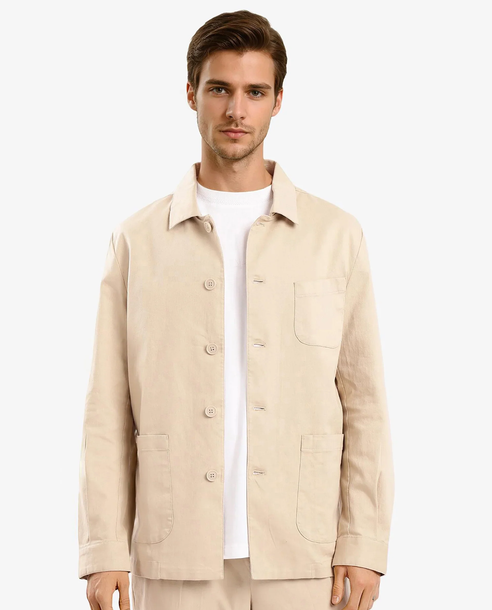 Rare Rabbit Men's Torroy Beige Cotton Blend Plain Regular Fit Full Sleeve Spread Collar Jacket