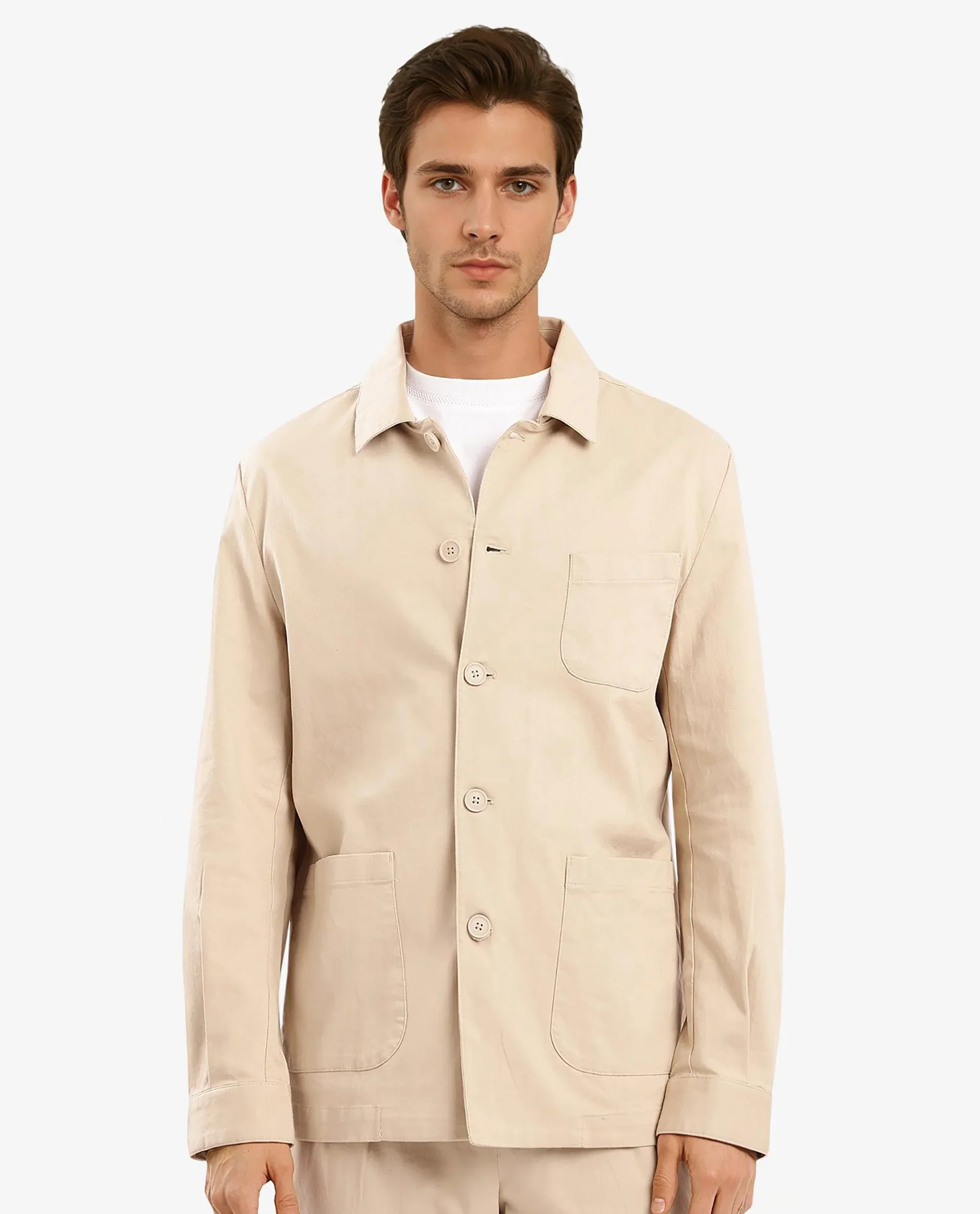 Rare Rabbit Men's Torroy Beige Cotton Blend Plain Regular Fit Full Sleeve Spread Collar Jacket - Image 2