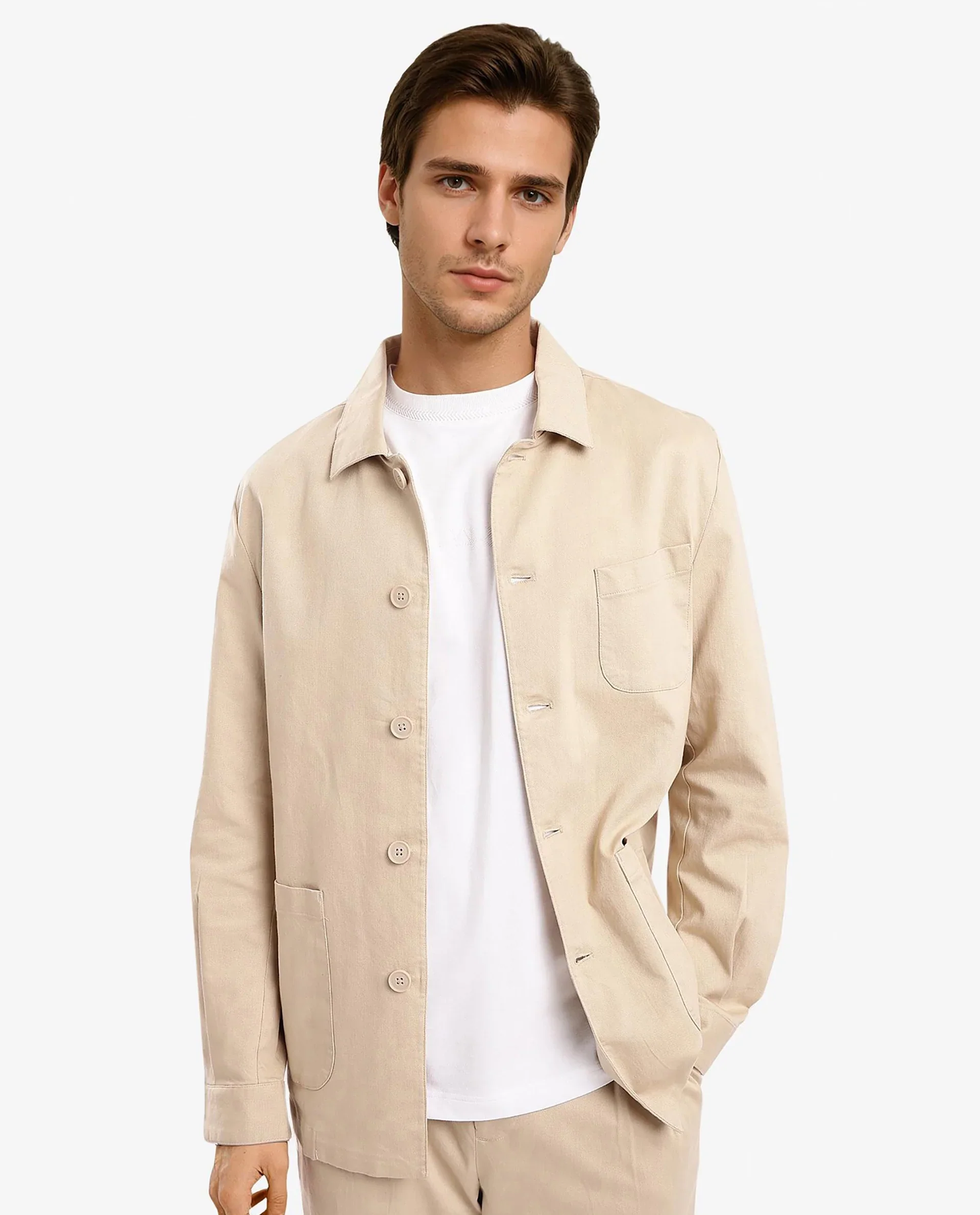Rare Rabbit Men's Torroy Beige Cotton Blend Plain Regular Fit Full Sleeve Spread Collar Jacket - Image 6