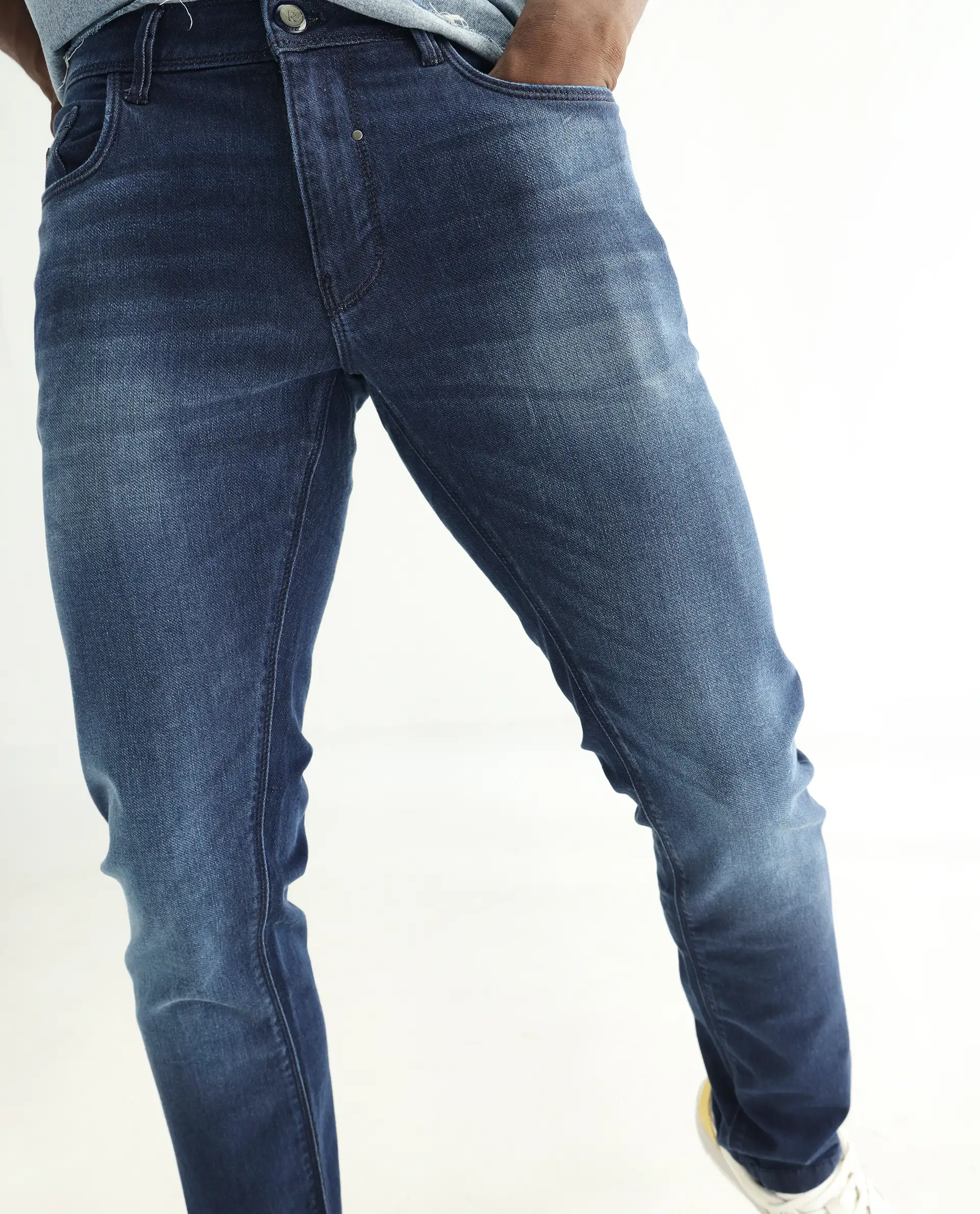Rare Rabbit Men's Toucil Dark Blue Cotton Plain Hawk Slim Fit Jeans - Image 2