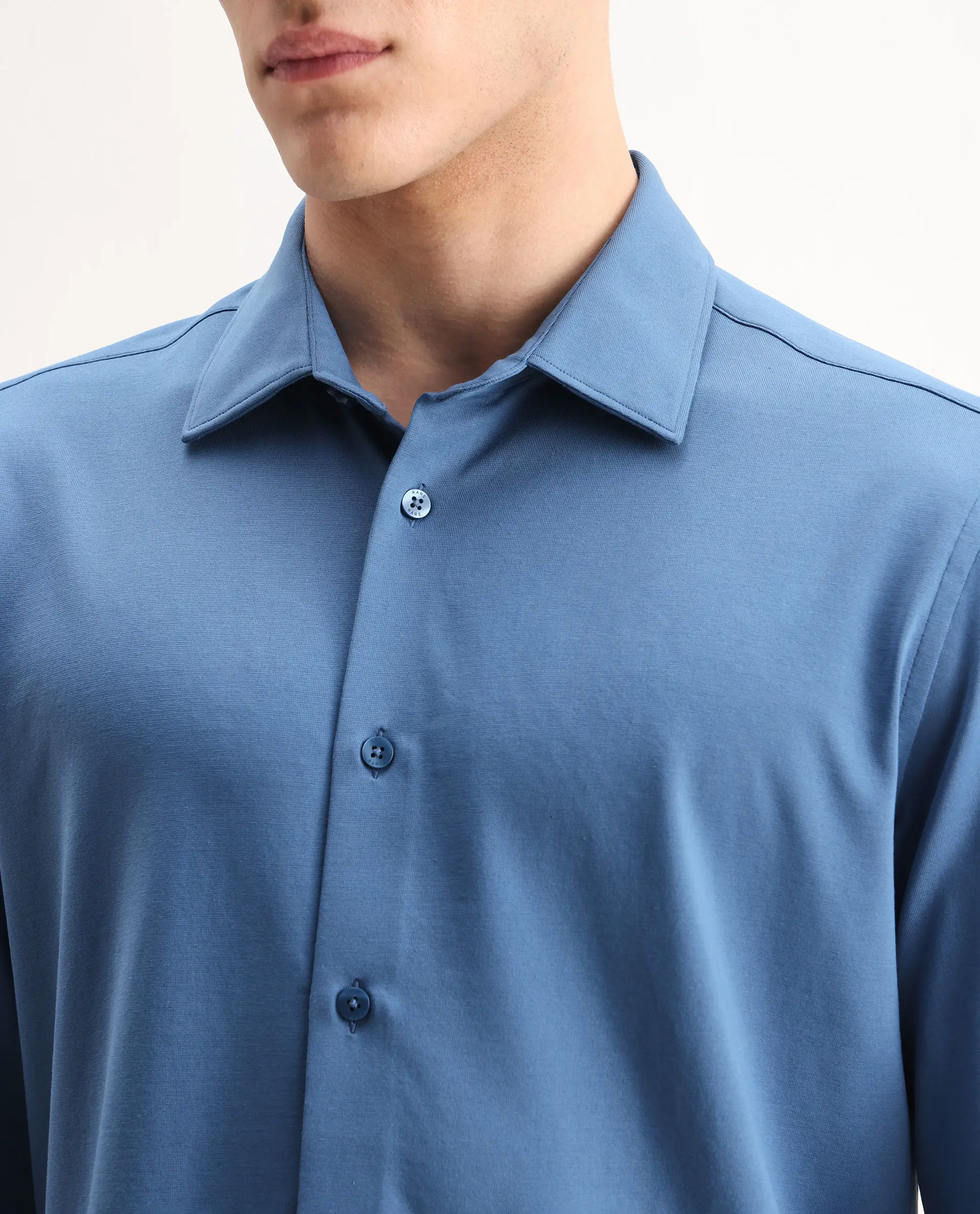 Rare Rabbit Men's Tour-25 Blue Cotton Blend Plain Regular Fit Full Sleeve Spread Collar Shirt - Image 3