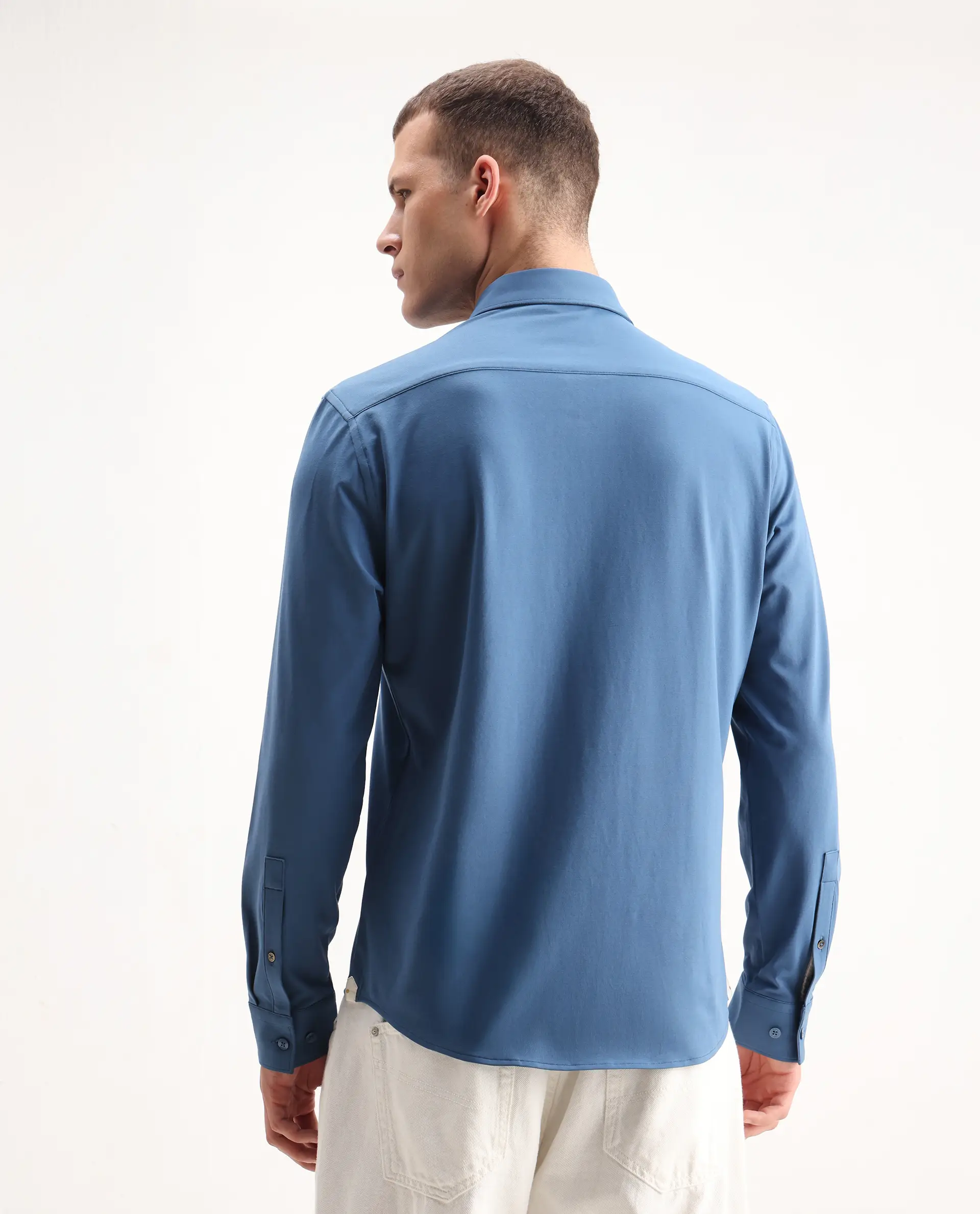 Rare Rabbit Men's Tour-25 Blue Cotton Blend Plain Regular Fit Full Sleeve Spread Collar Shirt - Image 7