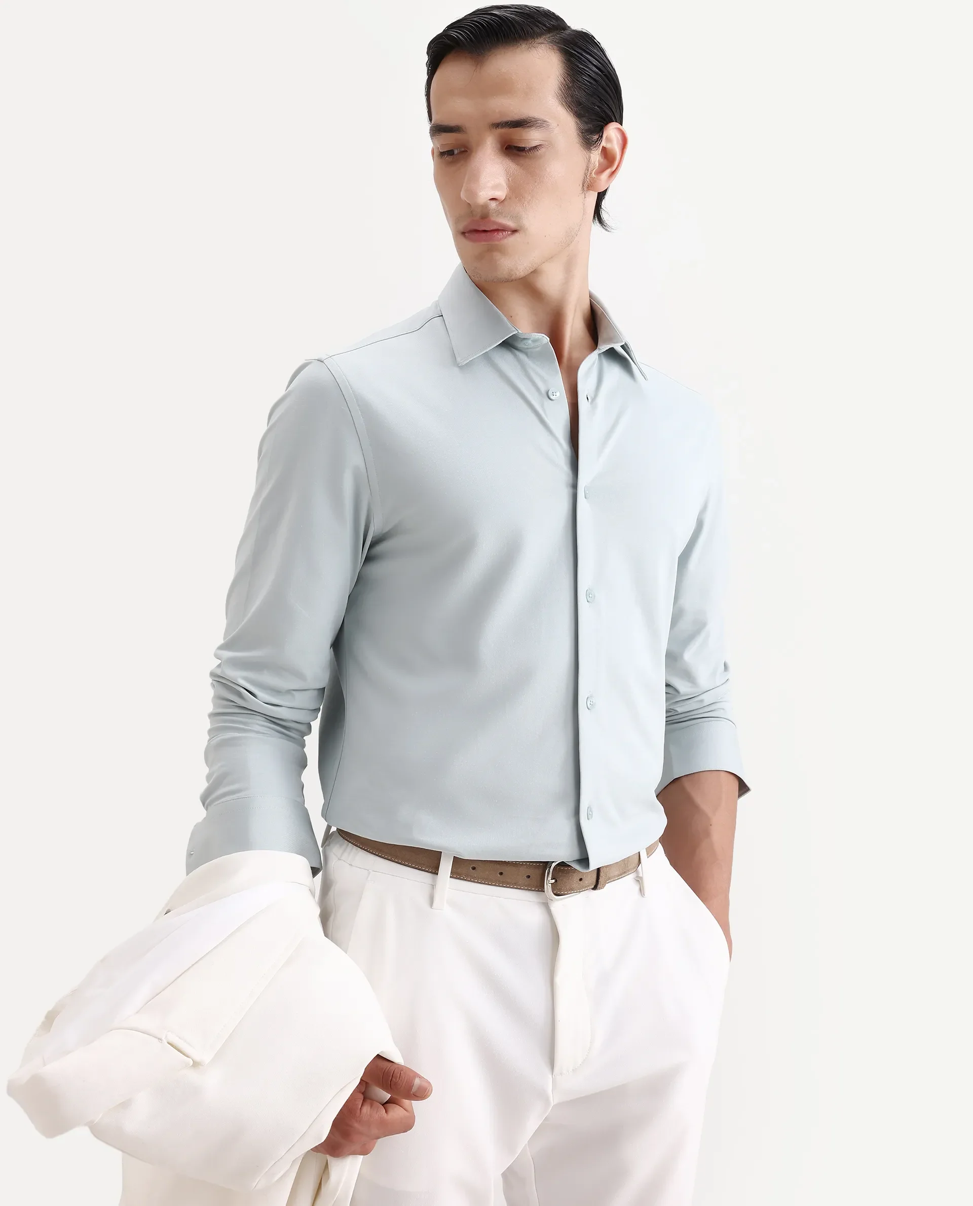 Rare Rabbit Men's Tour-Ss26 Pastel Green Cotton Fabric Full Sleeve Spread Collar Regular Fit Plain Shirt