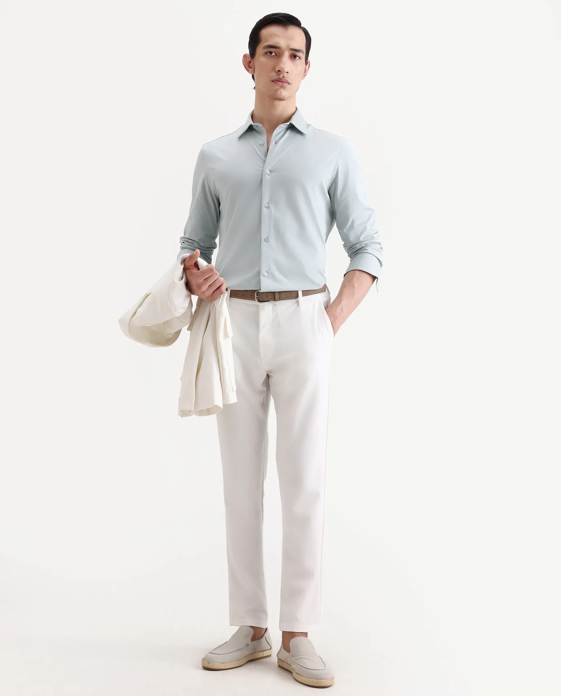 Rare Rabbit Men's Tour-Ss26 Pastel Green Cotton Fabric Full Sleeve Spread Collar Regular Fit Plain Shirt - Image 2