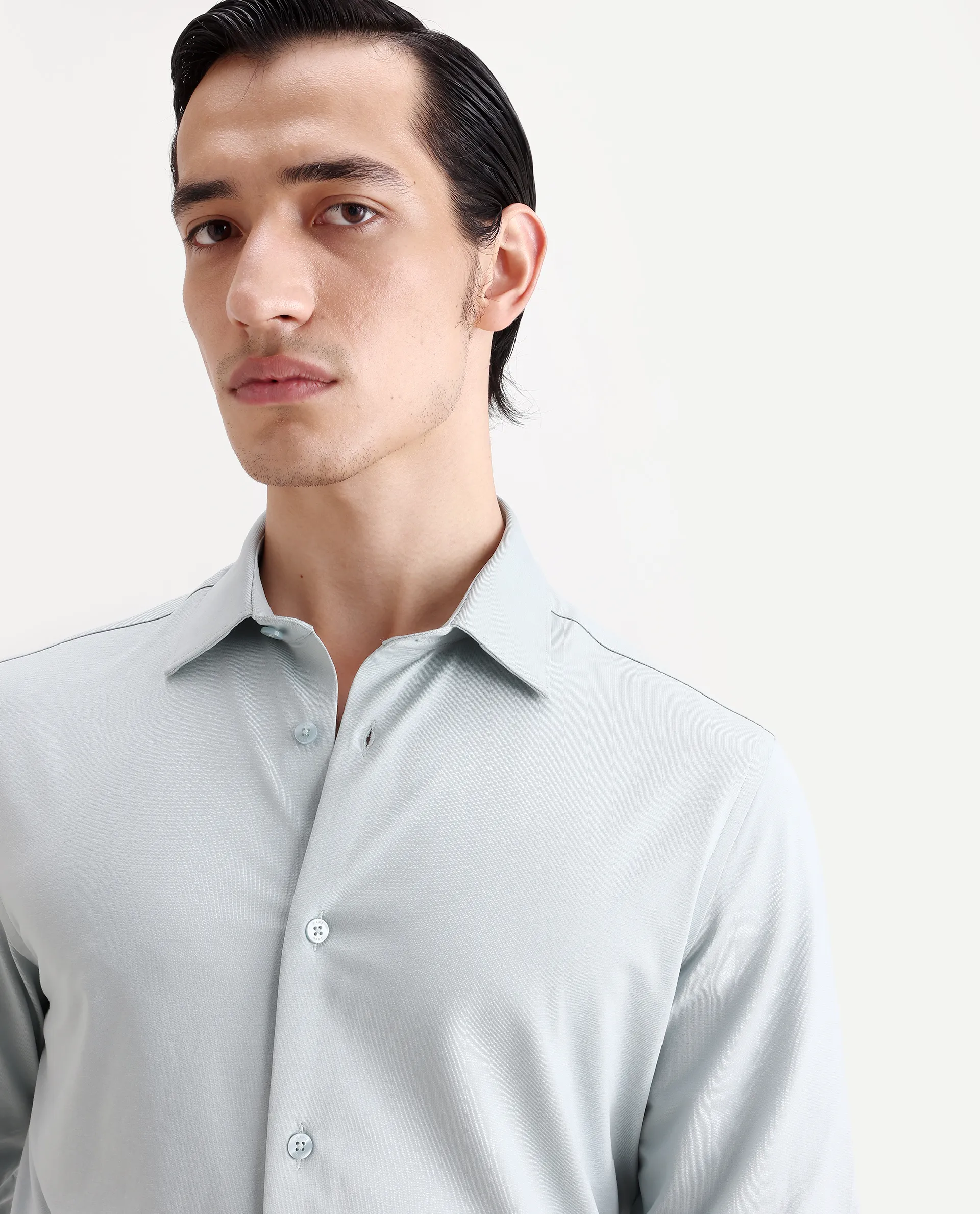 Rare Rabbit Men's Tour-Ss26 Pastel Green Cotton Fabric Full Sleeve Spread Collar Regular Fit Plain Shirt - Image 3