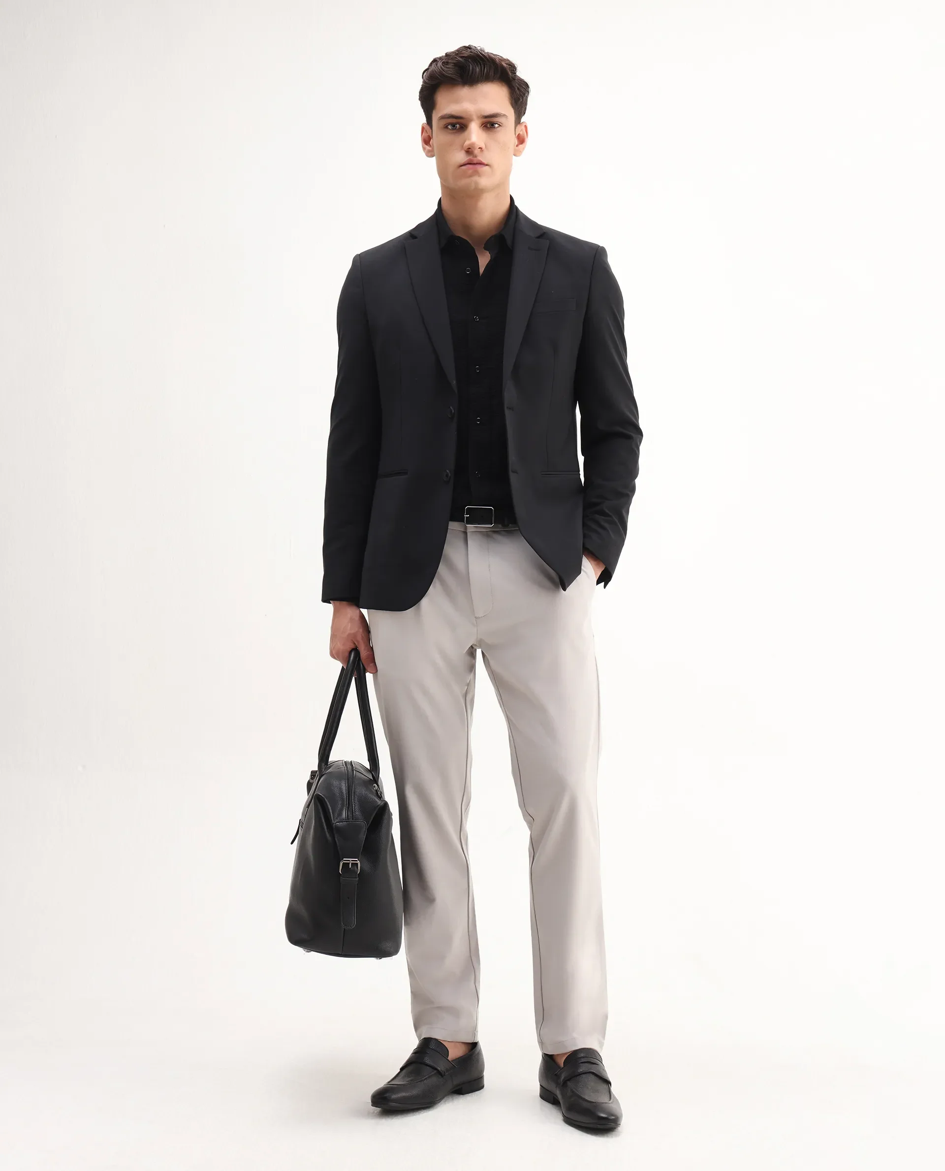Rare Rabbit Men's Travel-Aw25 Light Beige Polyester Blend Plain Regular Fit Trouser