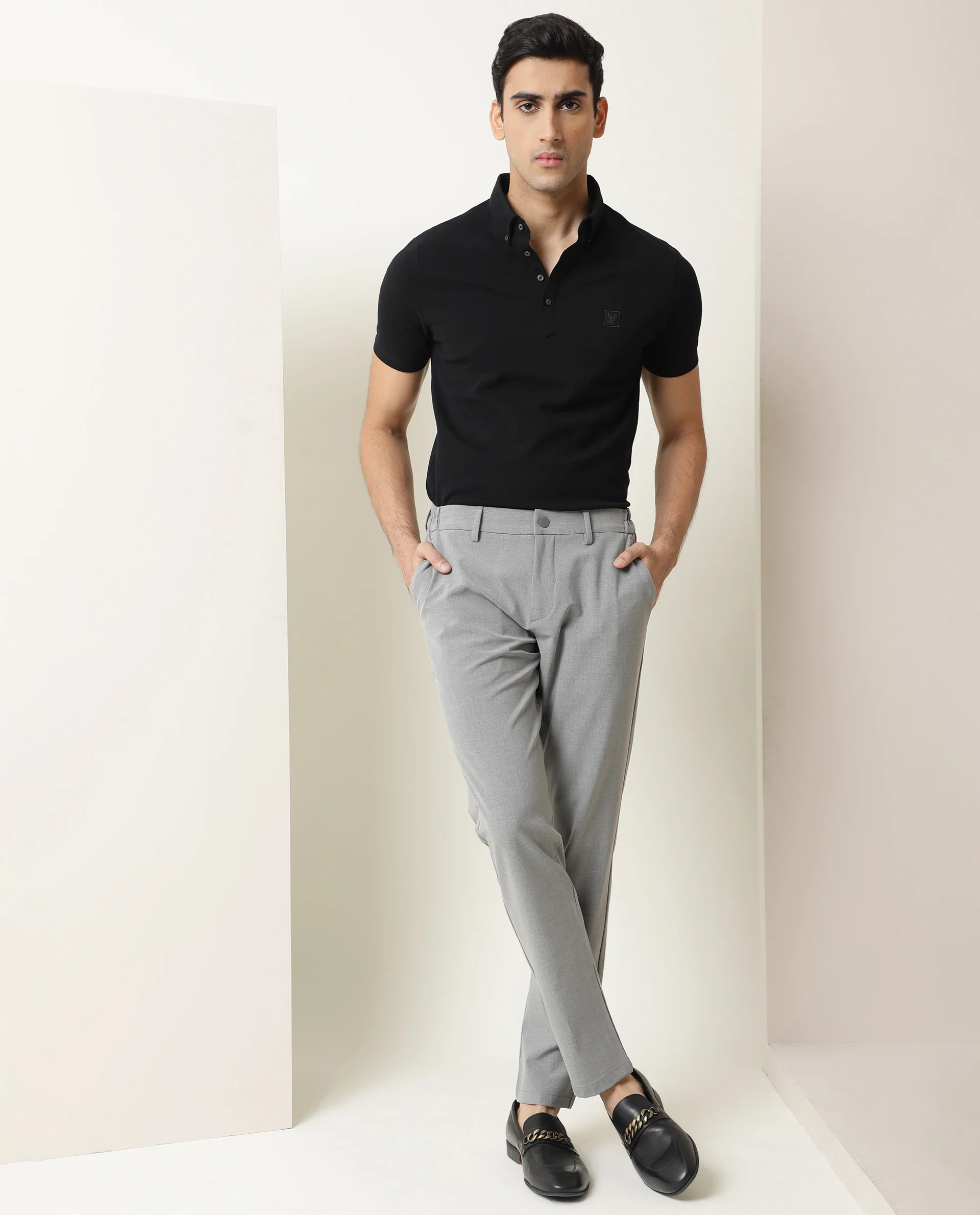 Rare Rabbit Men's Traverse Grey Solid Mid-Rise Regular Fit Stretch Trousers - Image 7