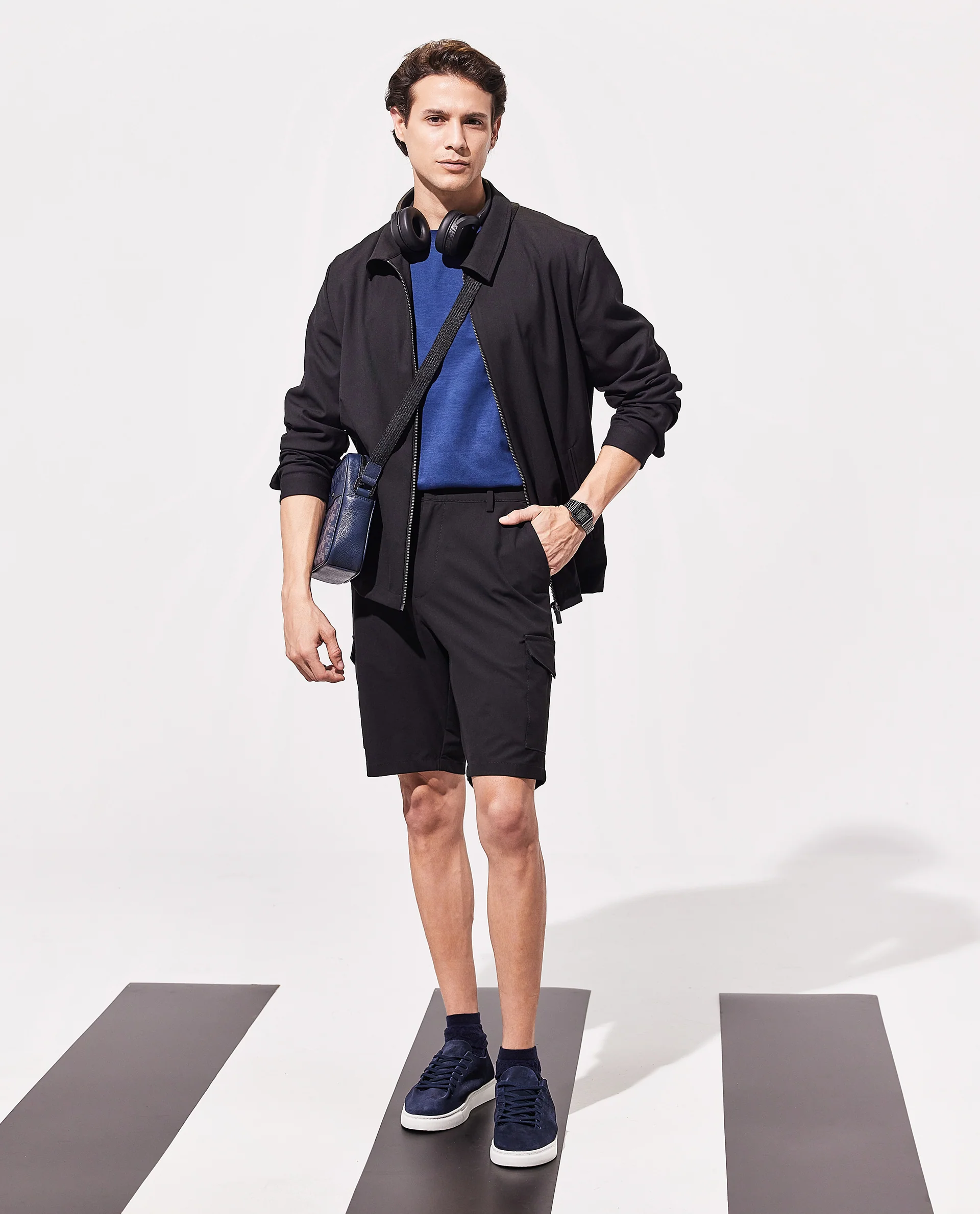 Rare Rabbit Men's Tripco Black Polyester Blend Plain Relaxed Fit Shorts - Image 10