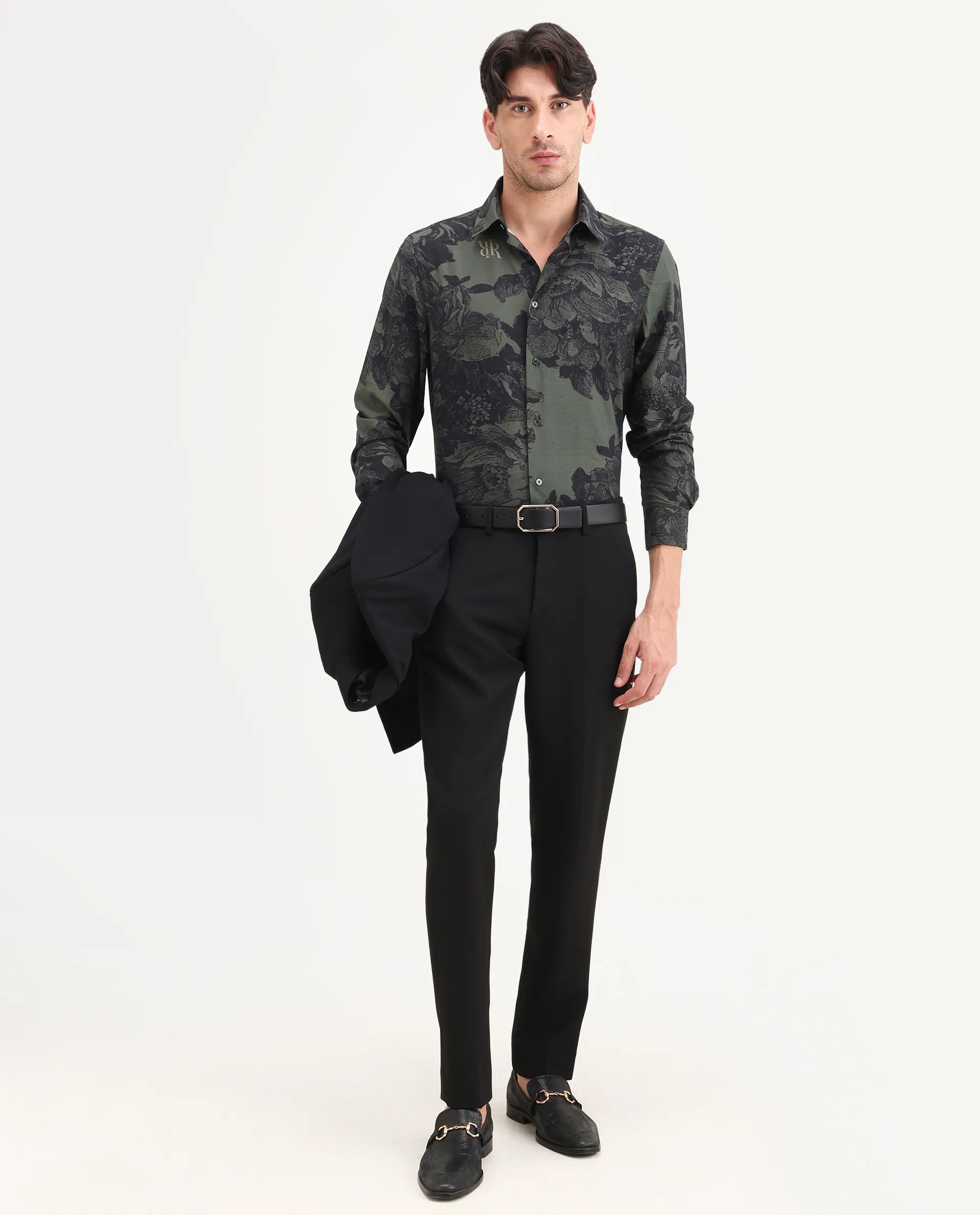 Rare Rabbit Men's Trops Dark Olive Viscose Blend Fabric Collared Neck Regular Floral Print Shirt - Image 2