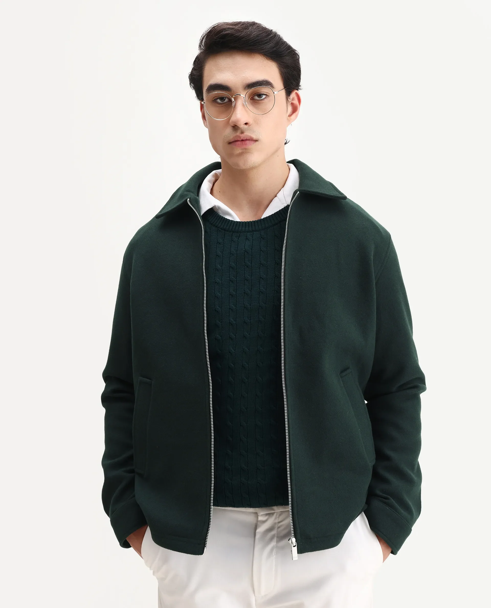 Rare Rabbit Men's Tweeder-25 Teal Polyester Blend Fabric Collared Neck Regular Fit Plain Jacket