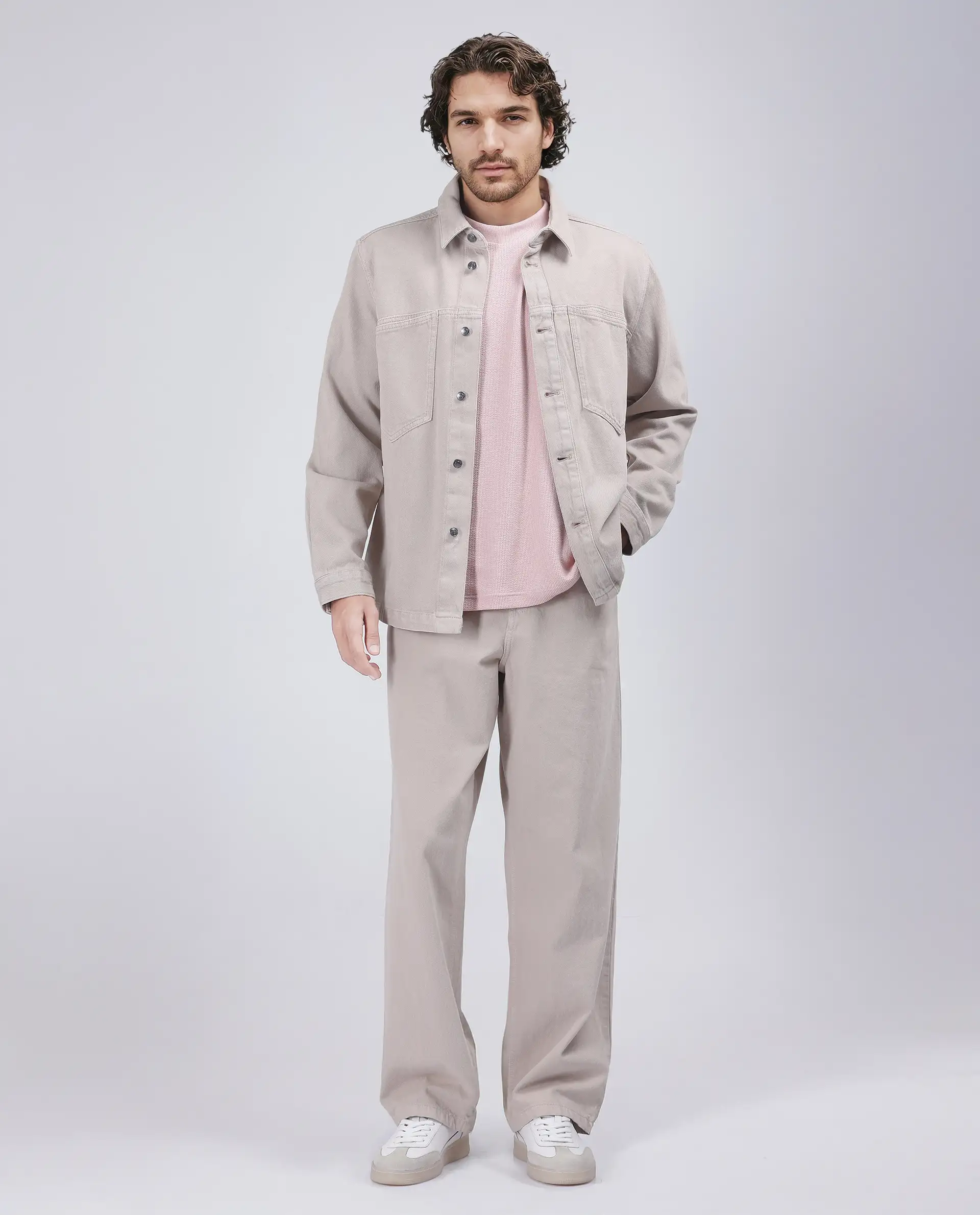 Rare Rabbit Men's Tycho Beige Cotton Plain Oversized Fit Full Sleeve Spread Collar Jacket - Image 2