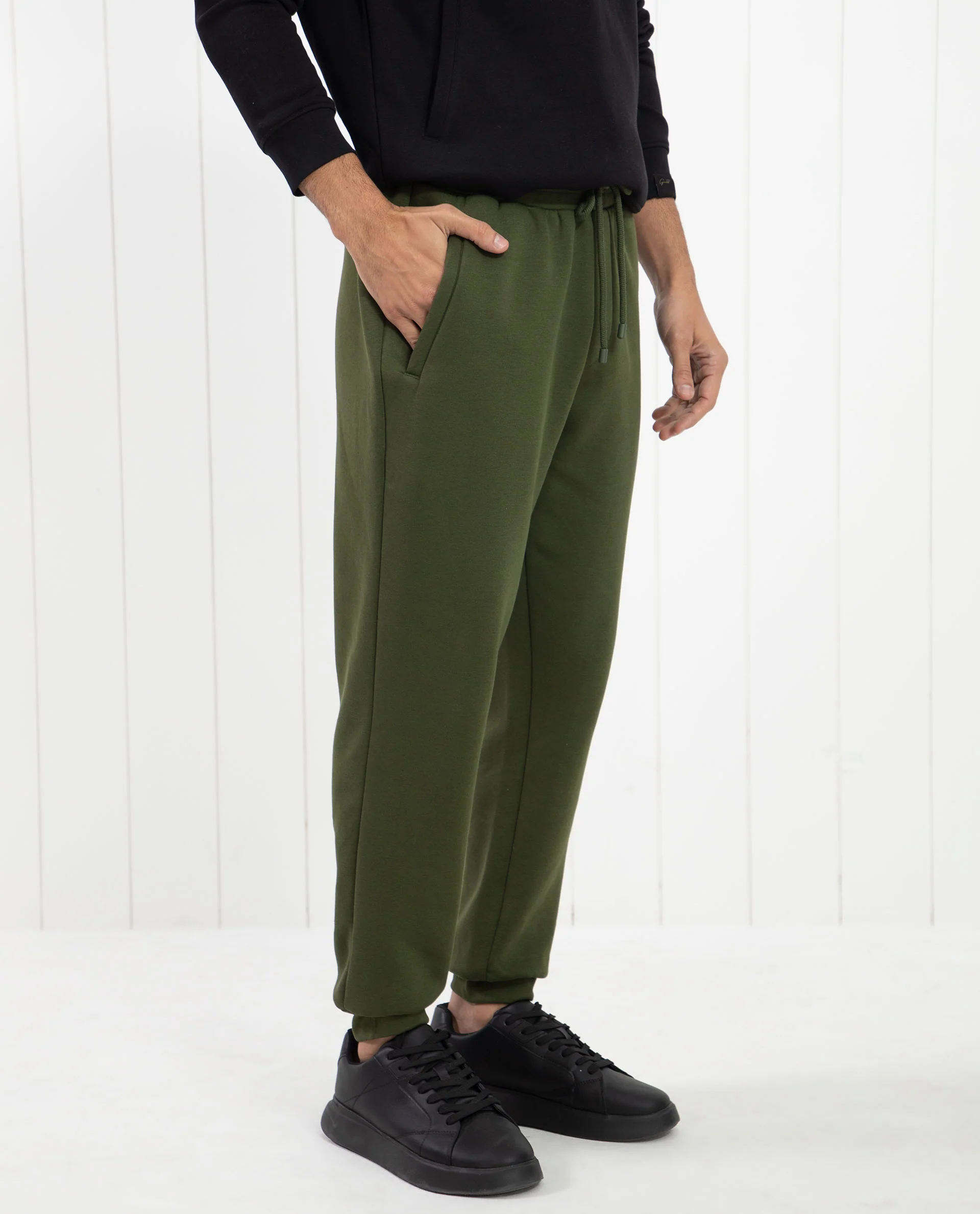 Rare Rabbit Men's Tyrone Olive Cotton Plain Regular Fit Joggers - Image 6