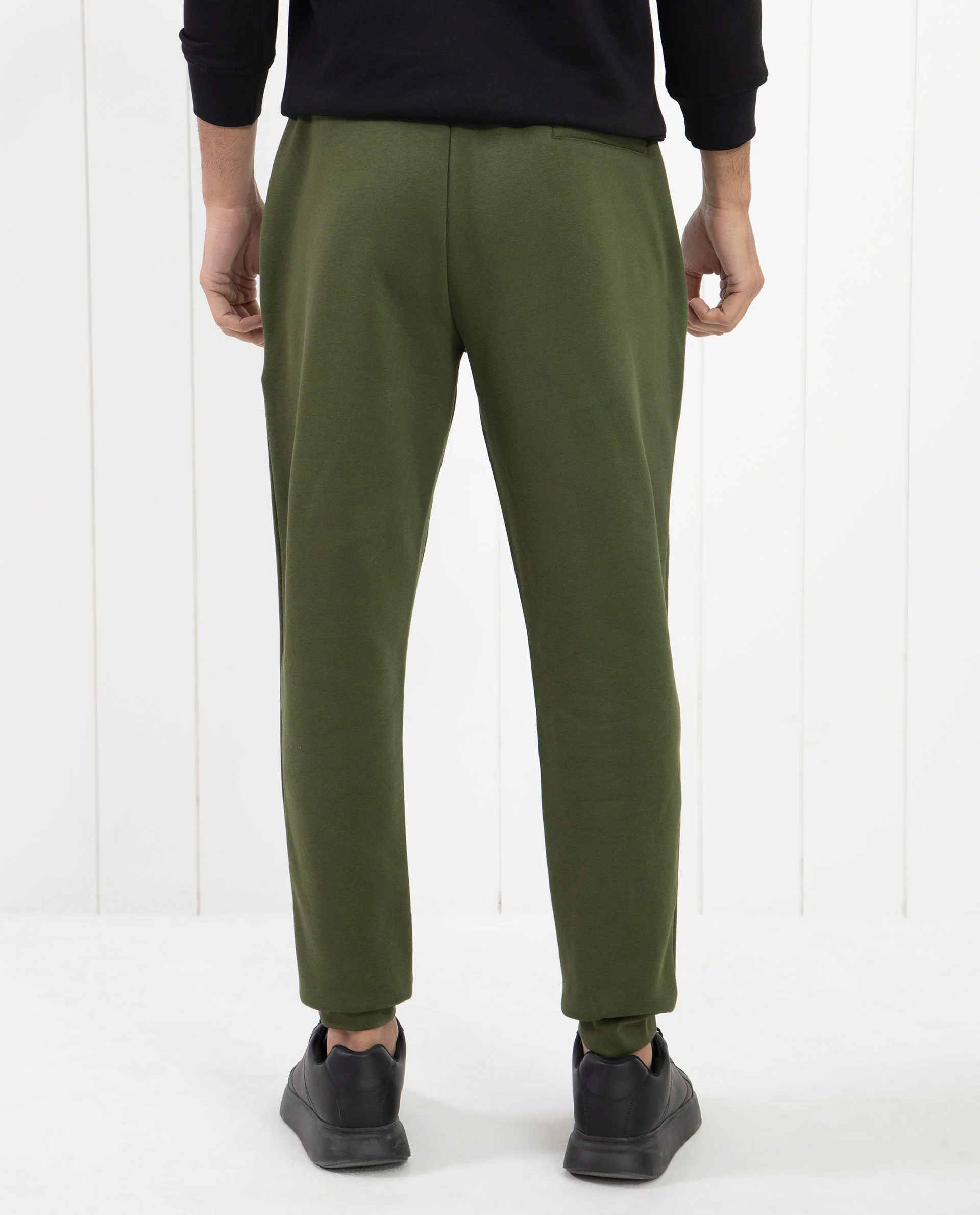 Rare Rabbit Men's Tyrone Olive Cotton Plain Regular Fit Joggers - Image 7