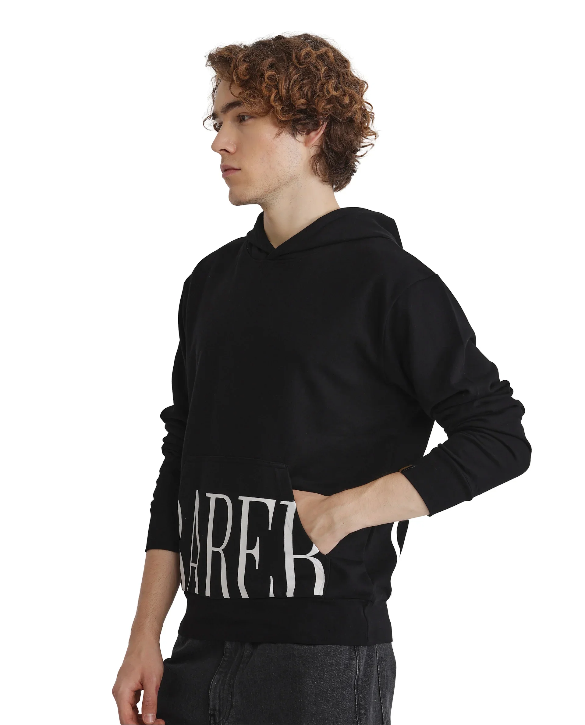 Rare Rabbit Men's Vale Black Cotton Blend Graphic Print Boxy Fit Full Sleeve Hooded Sweatshirt - Image 4