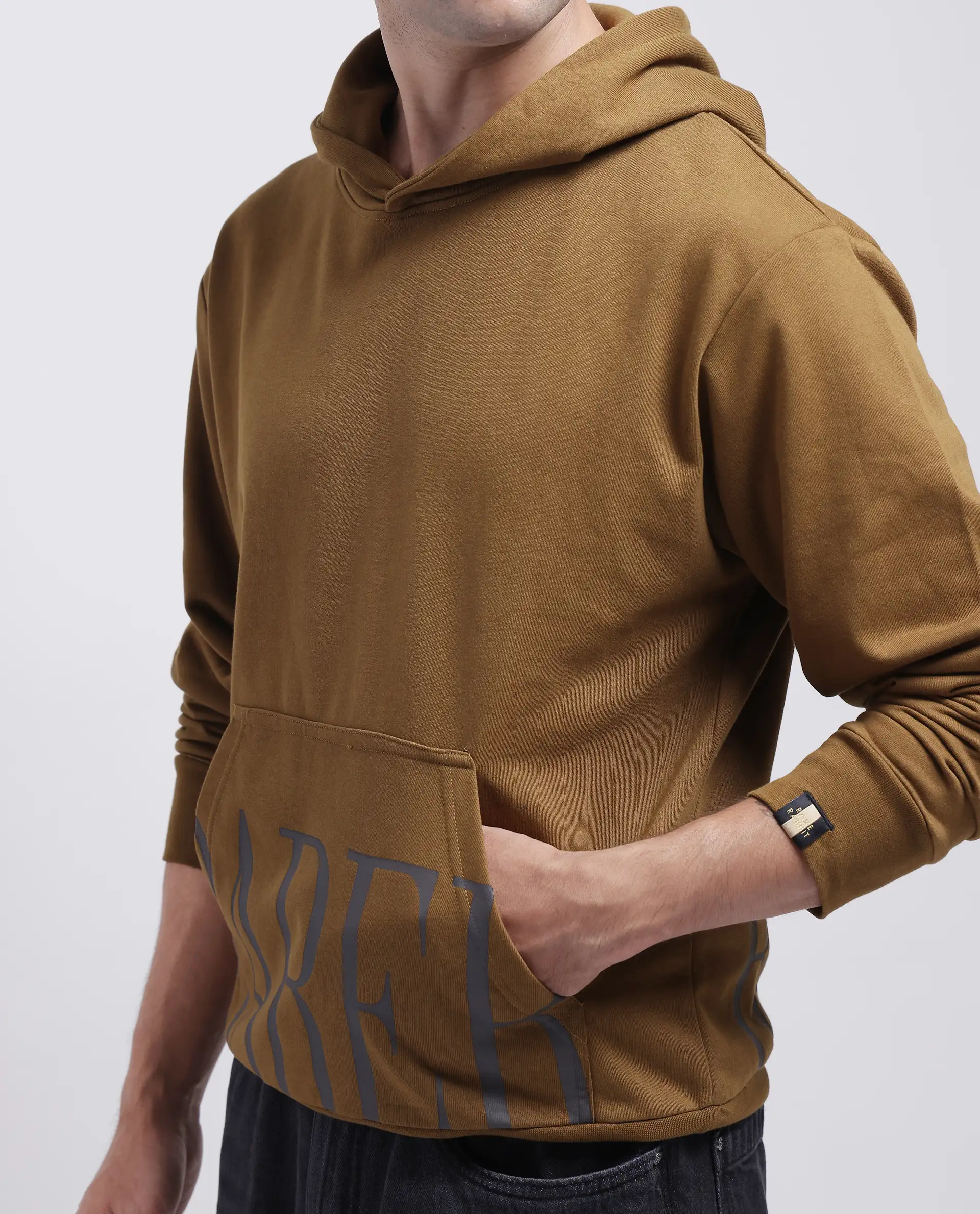 Rare Rabbit Men's Vale Olive Polyester Graphic Print Regular Fit Full Sleeve Hooded Sweatshirt - Image 3