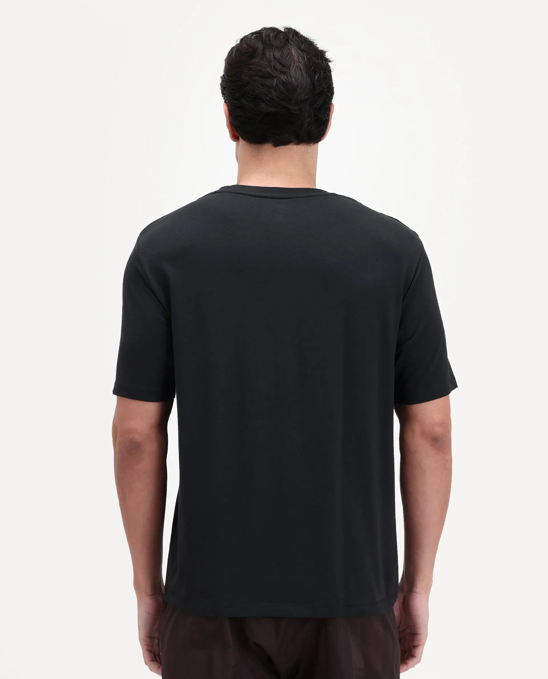 Rare Rabbit Men's Vaux Black Cotton Fabric Half Sleeve Regular Fit Plain T-Shirt - Image 8
