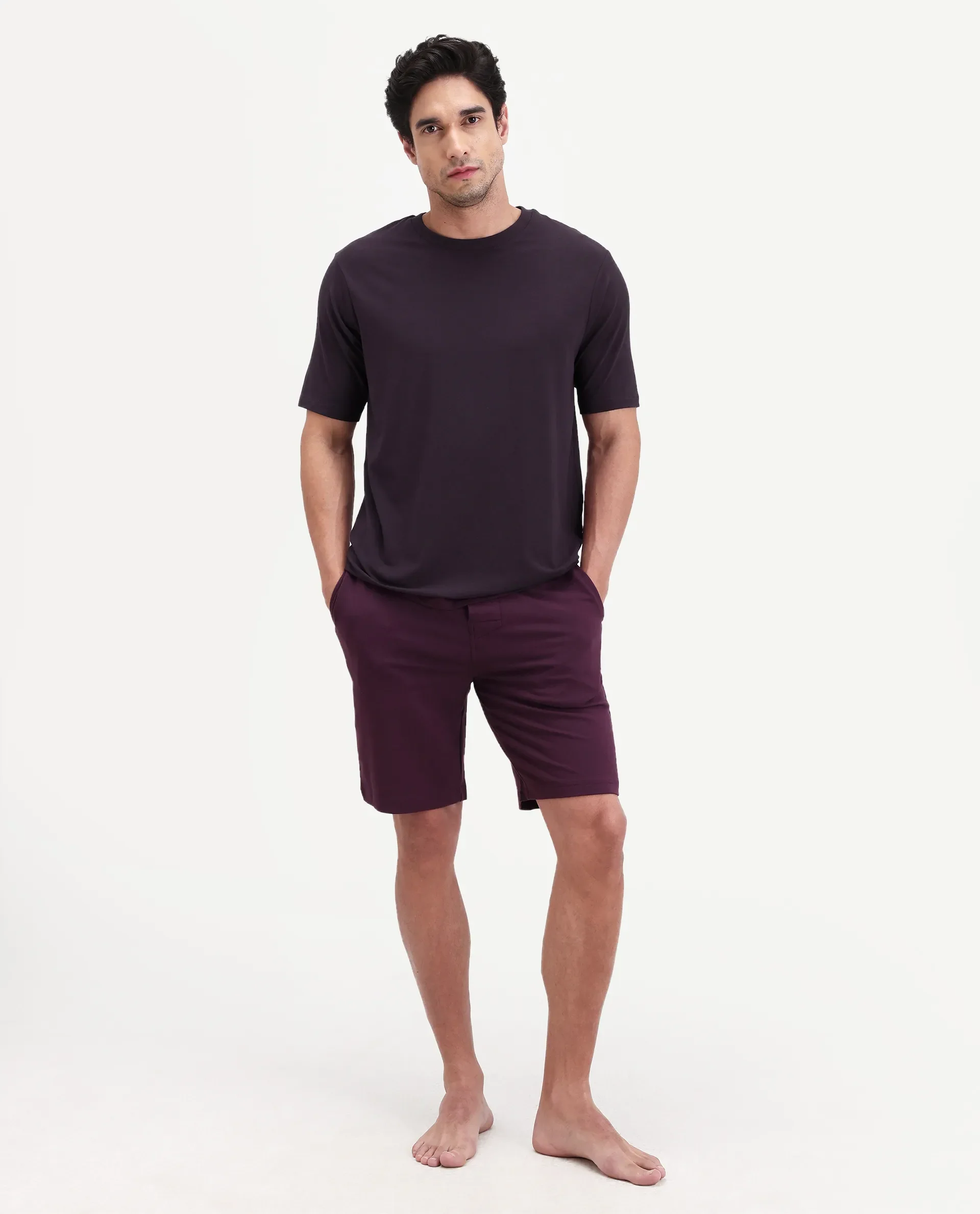 Rare Rabbit Men's Vaux Maroon Cotton Fabric Half Sleeve Regular Fit Plain T-Shirt - Image 3