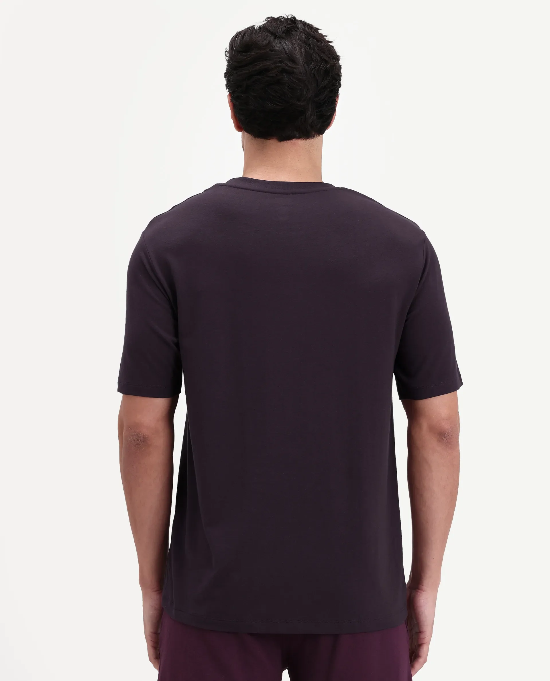 Rare Rabbit Men's Vaux Maroon Cotton Fabric Half Sleeve Regular Fit Plain T-Shirt - Image 8