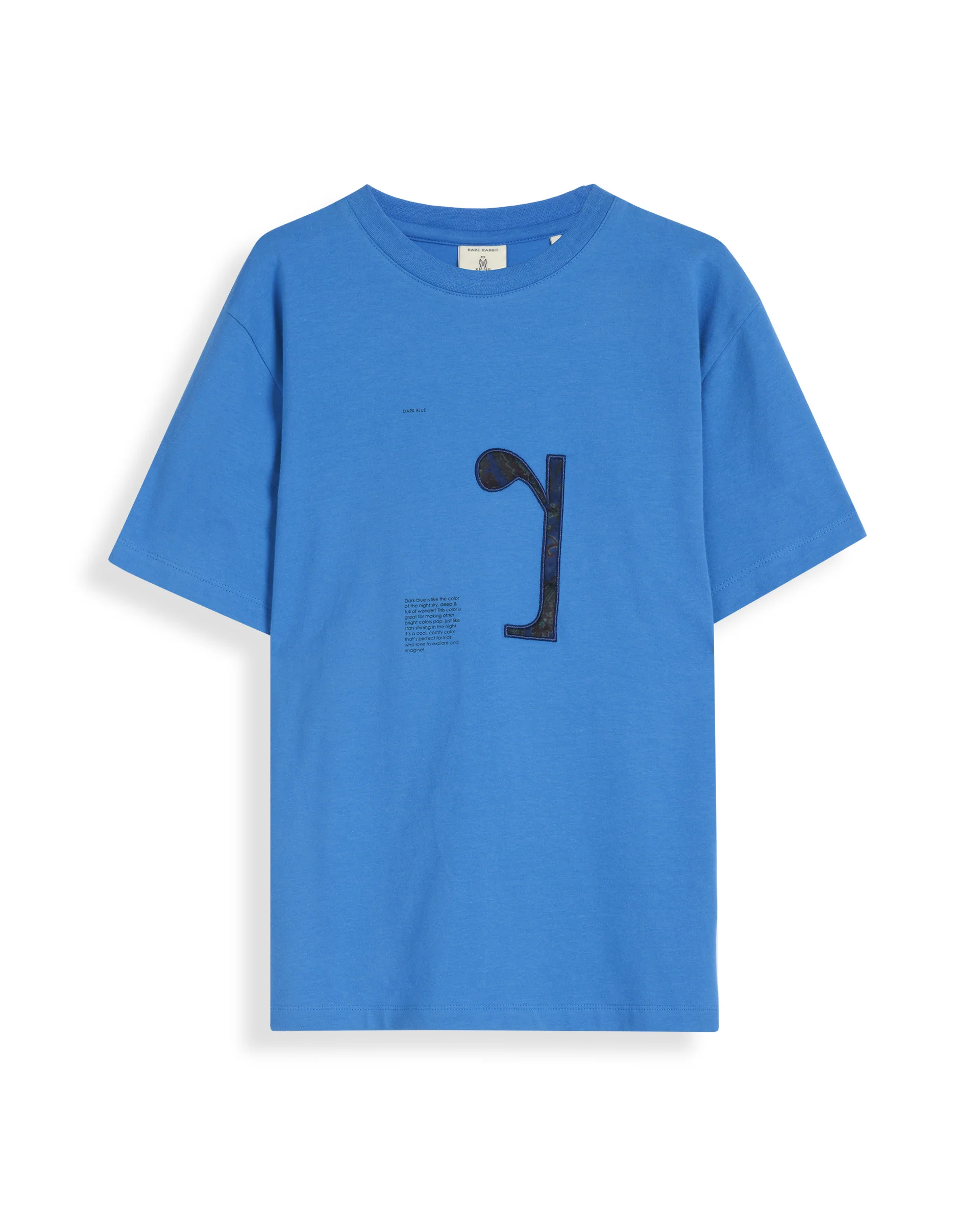 Rare Ones Kids Vel Blue Cotton Half Sleeves Crew Neck Embroidered Print T-Shirt - Image 2