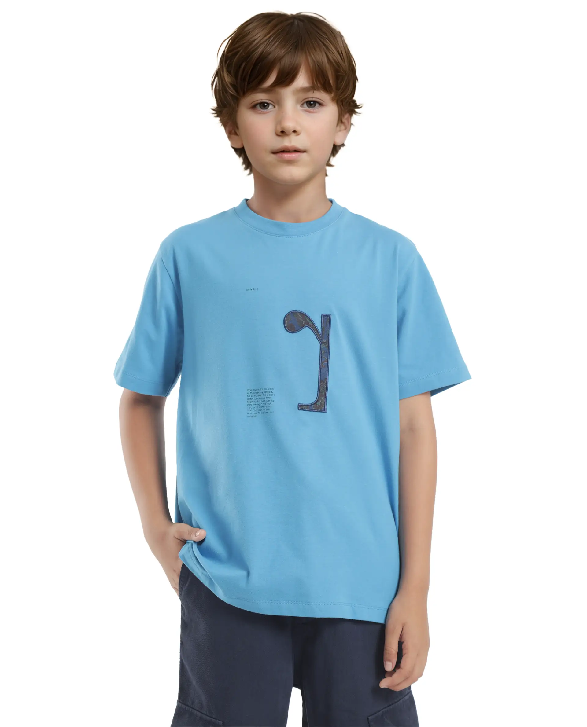 Rare Ones Kids Vel Blue Cotton Half Sleeves Crew Neck Embroidered Print T-Shirt - Image 3