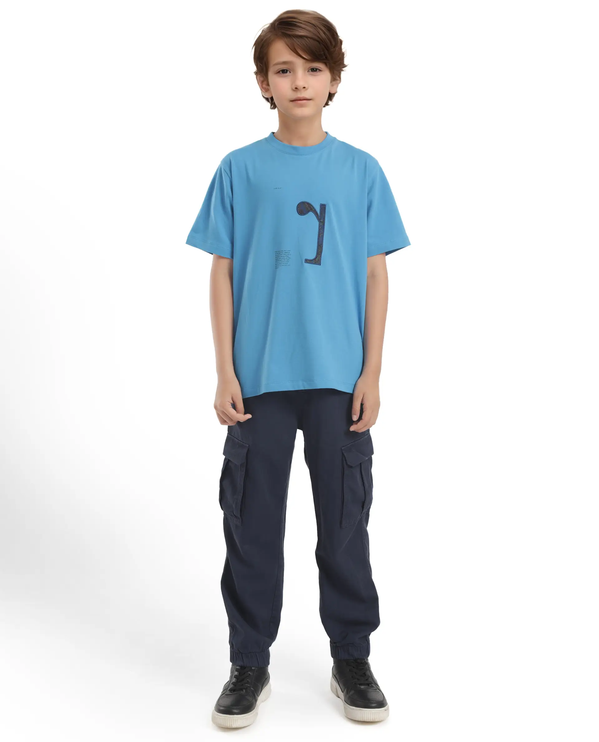 Rare Ones Kids Vel Blue Cotton Half Sleeves Crew Neck Embroidered Print T-Shirt - Image 4