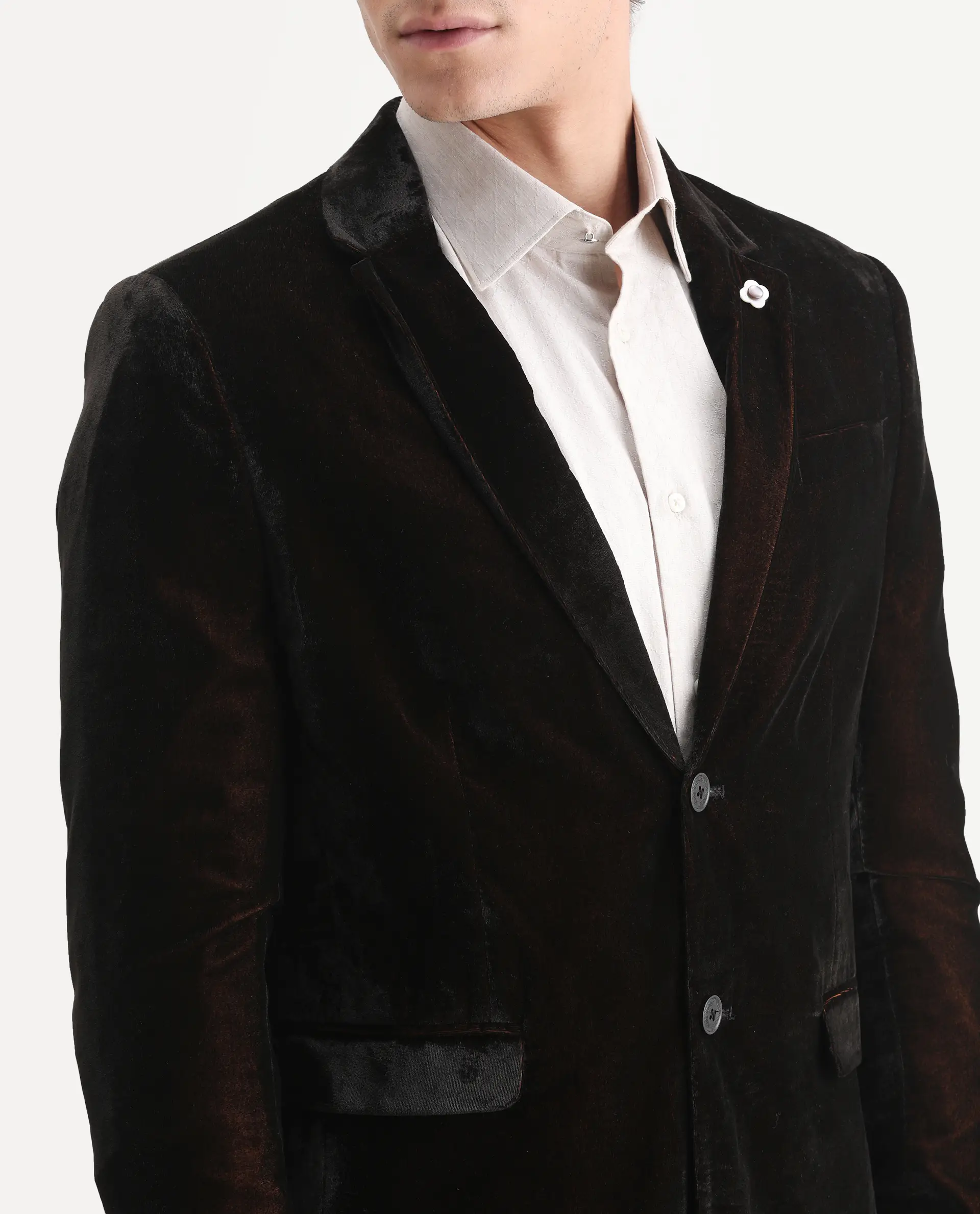Rare Rabbit Men's Velter Dark Mustard Velvet Plain Tailored Fit Full Sleeve Lapel Neck Blazer - Image 3