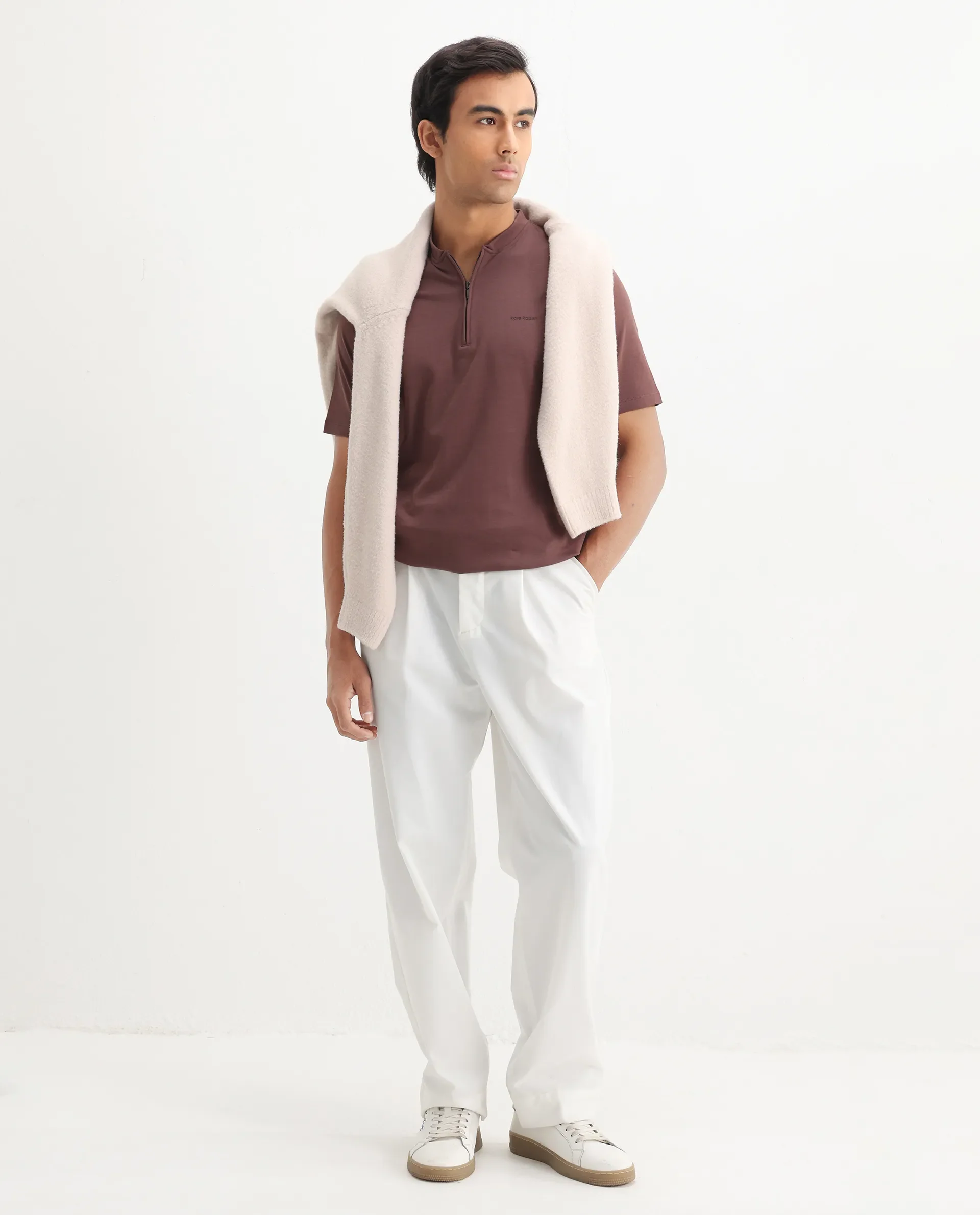 Rare Rabbit Men's Veno Brown Cotton Plain Regular Fit Half Sleeve Polo - Image 2