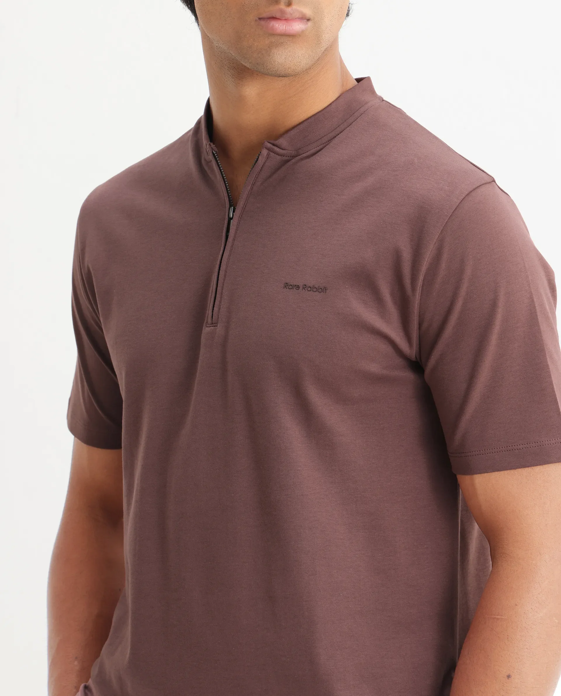 Rare Rabbit Men's Veno Brown Cotton Plain Regular Fit Half Sleeve Polo - Image 5
