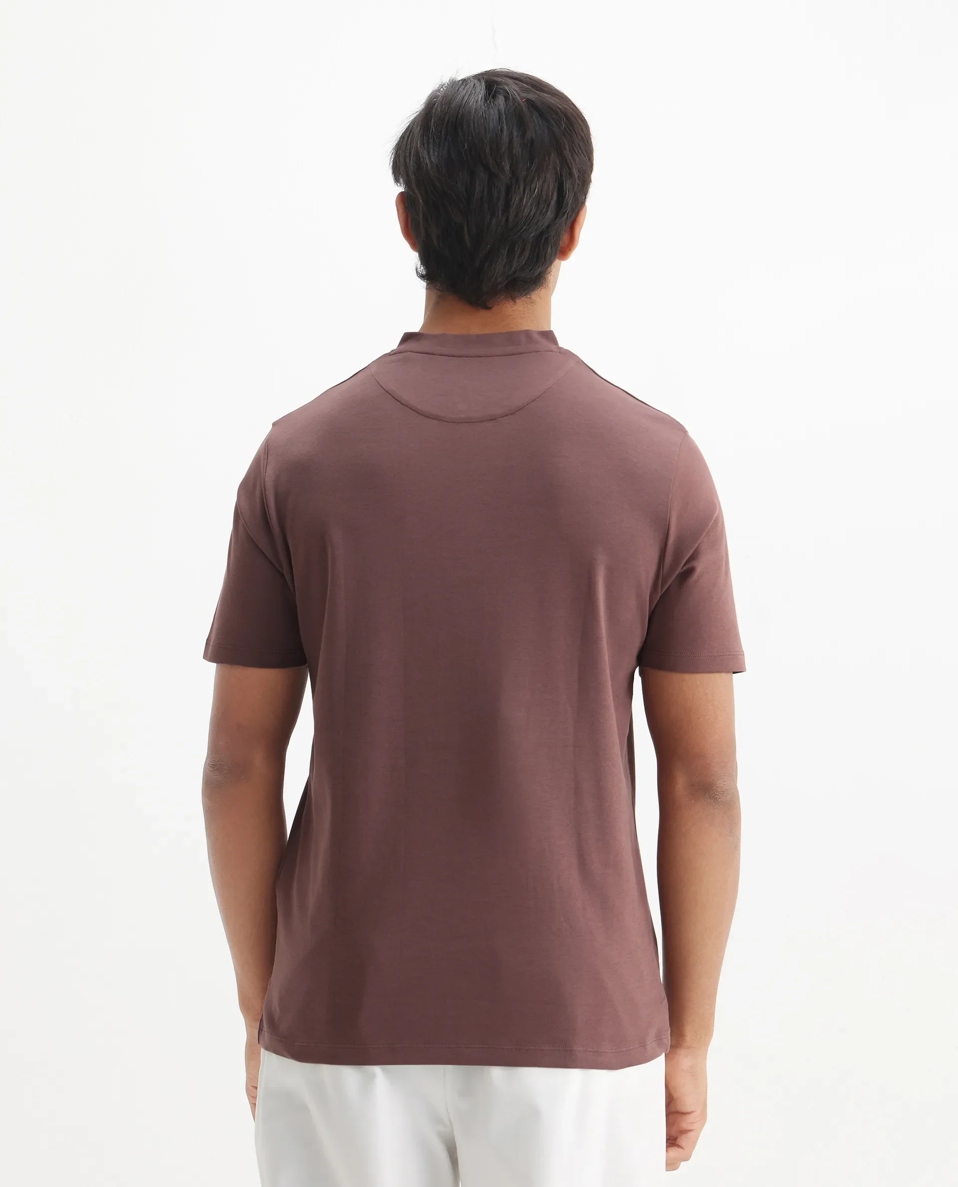 Rare Rabbit Men's Veno Brown Cotton Plain Regular Fit Half Sleeve Polo - Image 6