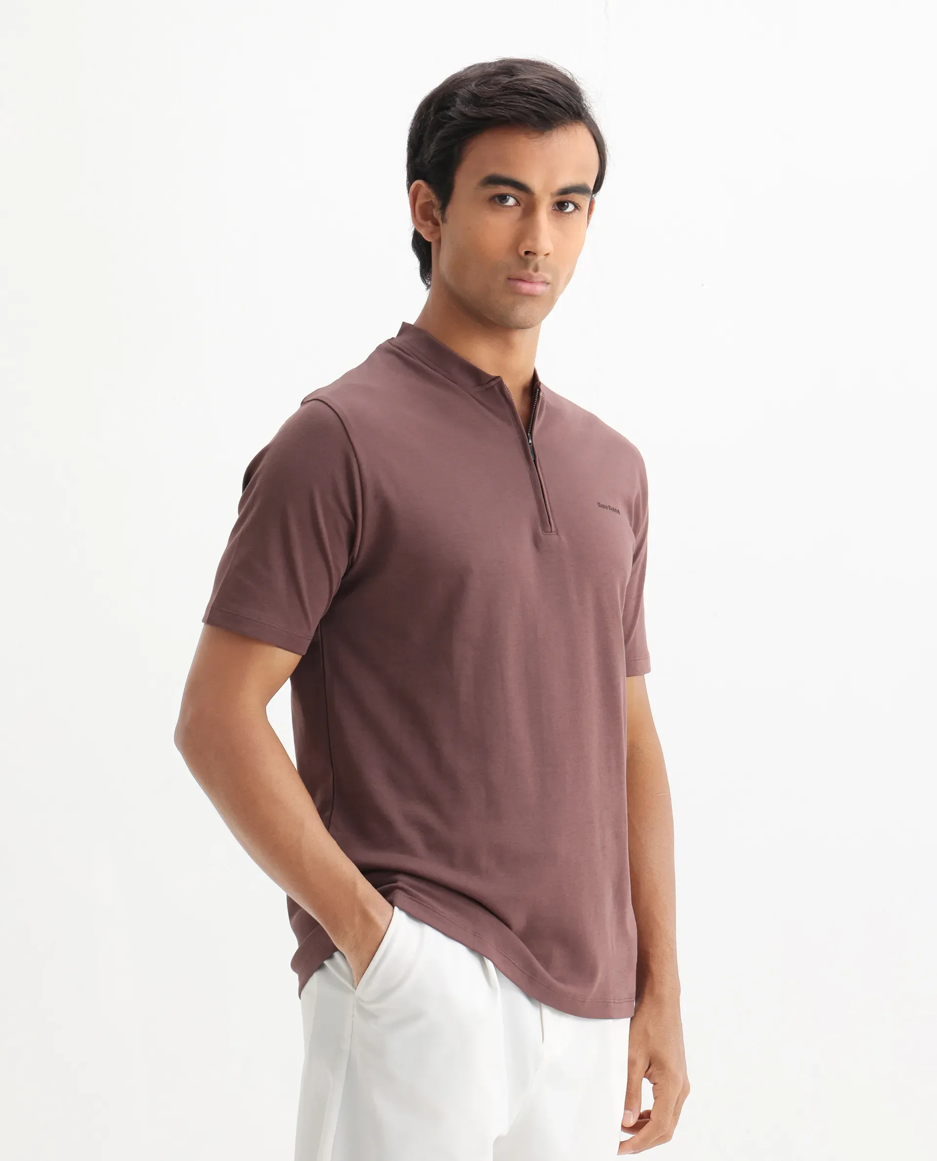 Rare Rabbit Men's Veno Brown Cotton Plain Regular Fit Half Sleeve Polo - Image 8