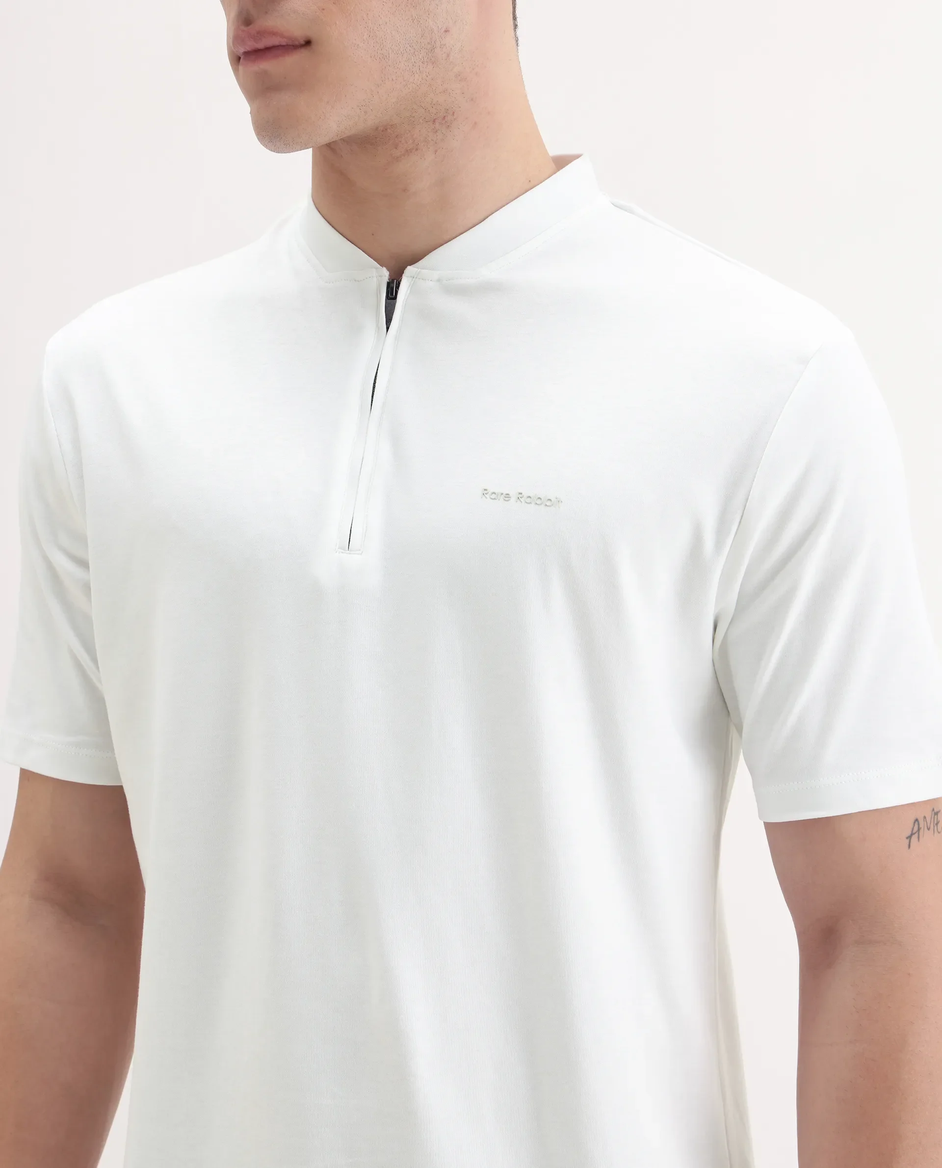 Rare Rabbit Men's Veno White Cotton Plain Regular Fit Half Sleeve Polo - Image 3