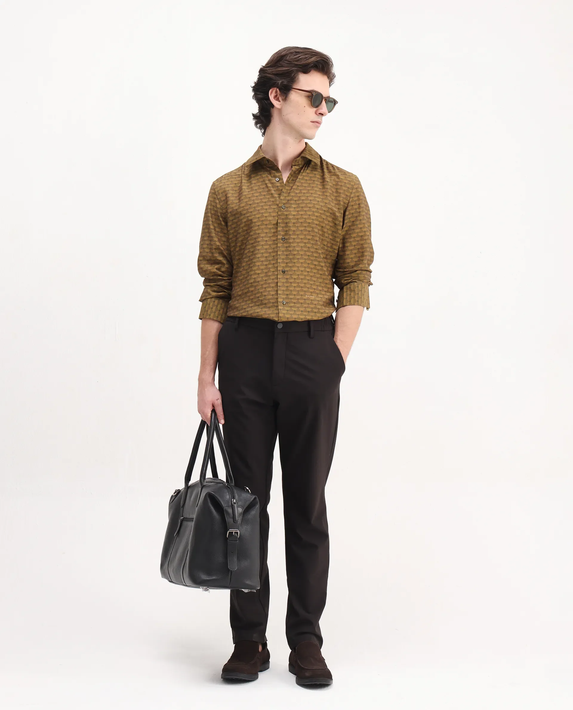Rare Rabbit Men's Vira Dusky Yellow Viscose Digital Print Regular Fit Full Sleeve Collared Shirt - Image 2