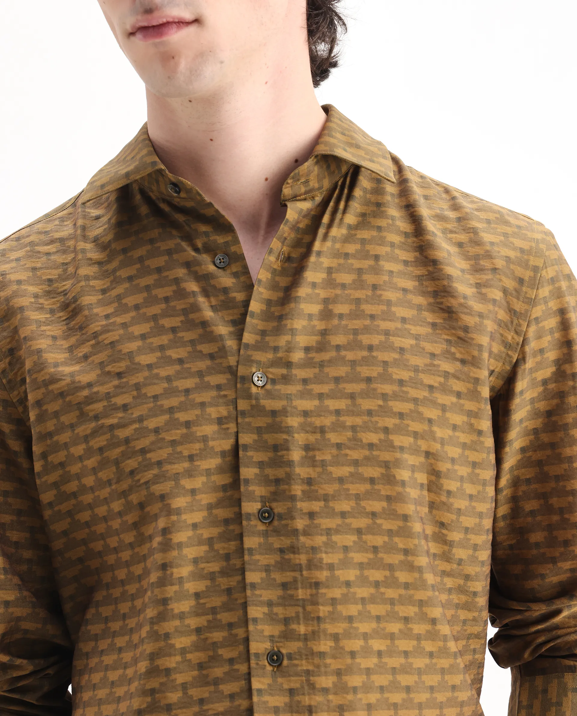 Rare Rabbit Men's Vira Dusky Yellow Viscose Digital Print Regular Fit Full Sleeve Collared Shirt - Image 3