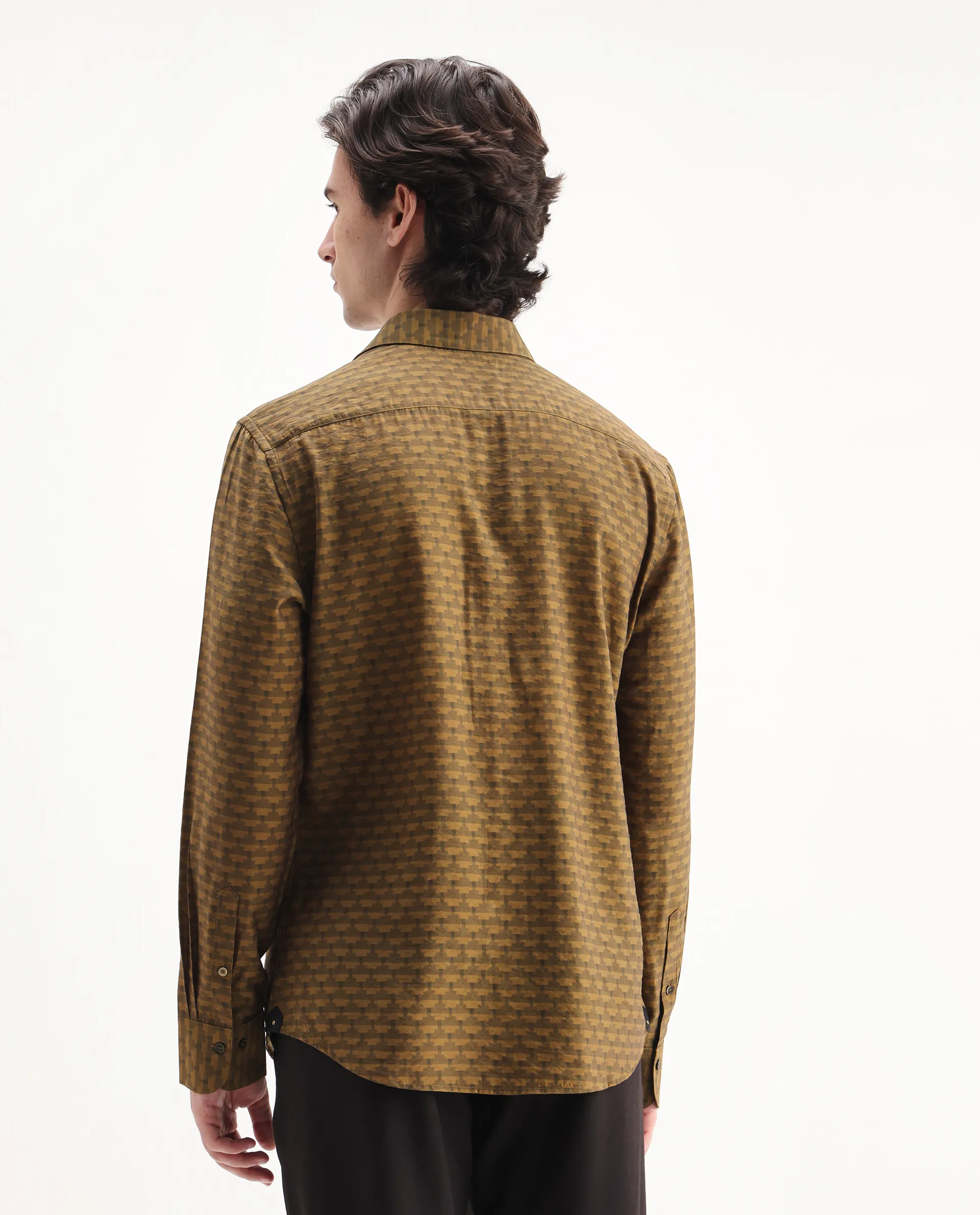 Rare Rabbit Men's Vira Dusky Yellow Viscose Digital Print Regular Fit Full Sleeve Collared Shirt - Image 7