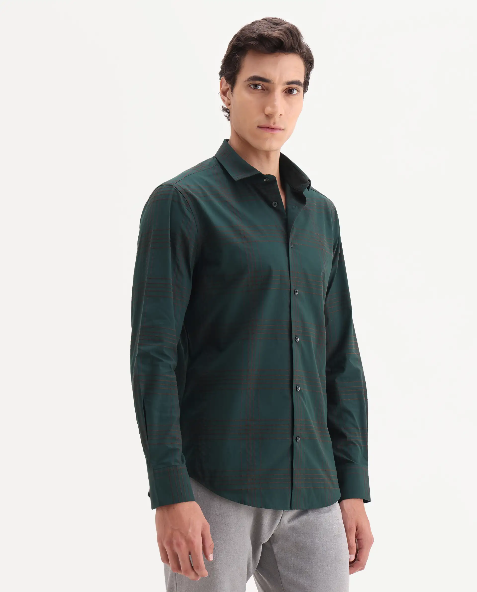 Rare Rabbit Men's Vola-25 Dark Green Cotton Fabric Full Sleeve Regular Fit Checked Shirt - Image 4