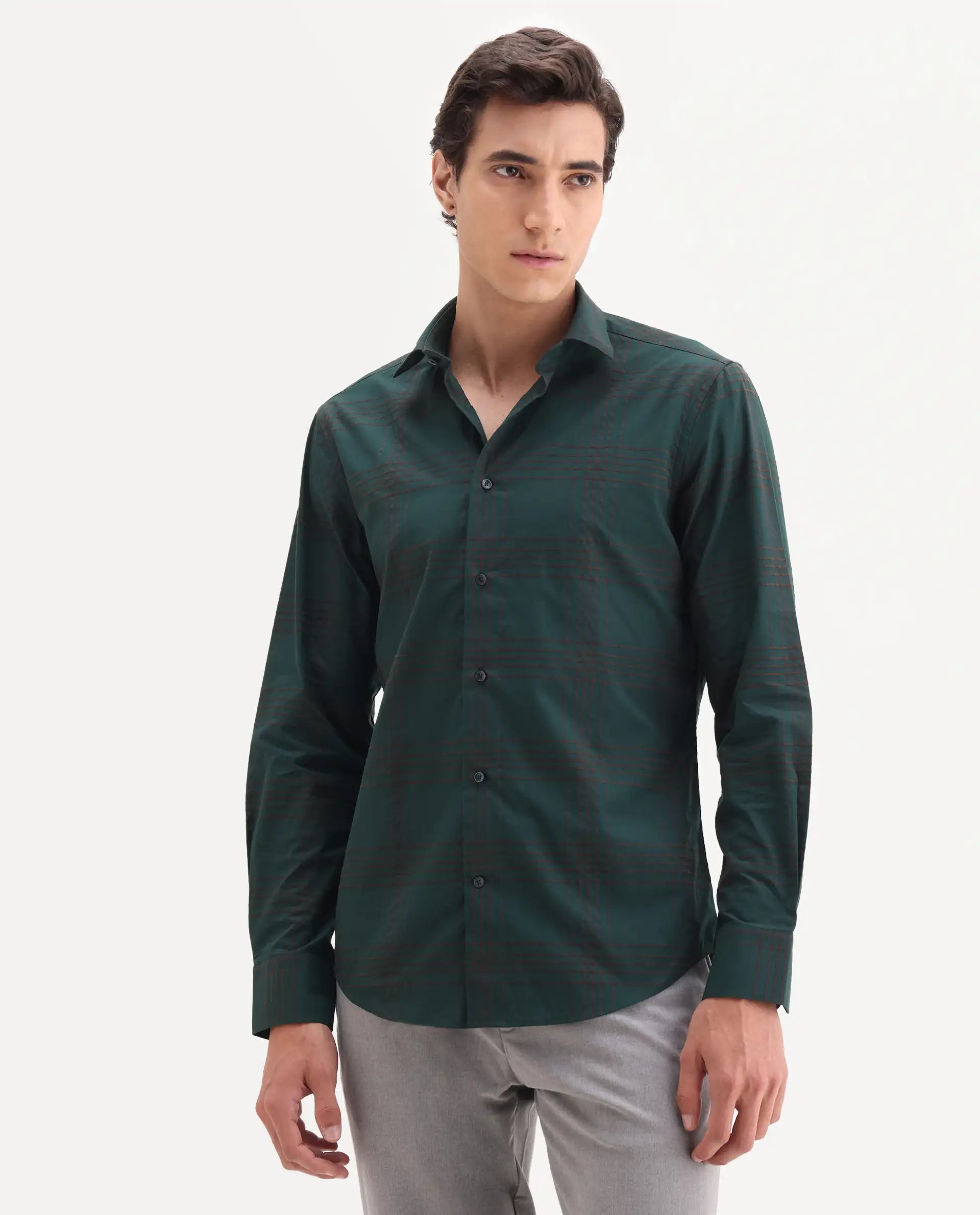 Rare Rabbit Men's Vola-25 Dark Green Cotton Fabric Full Sleeve Regular Fit Checked Shirt - Image 8