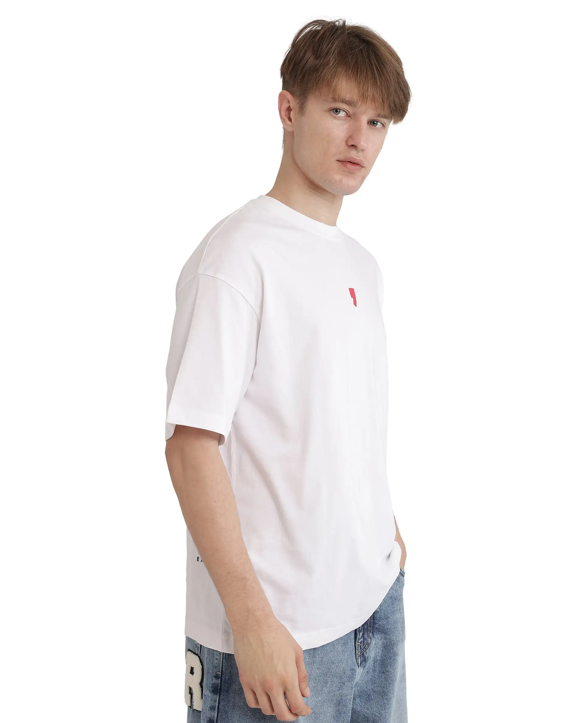 Rare Rabbit Men's Voy White Cotton Graphic Print Oversized Fit Half Sleeve Crew Neck T-Shirt - Image 5