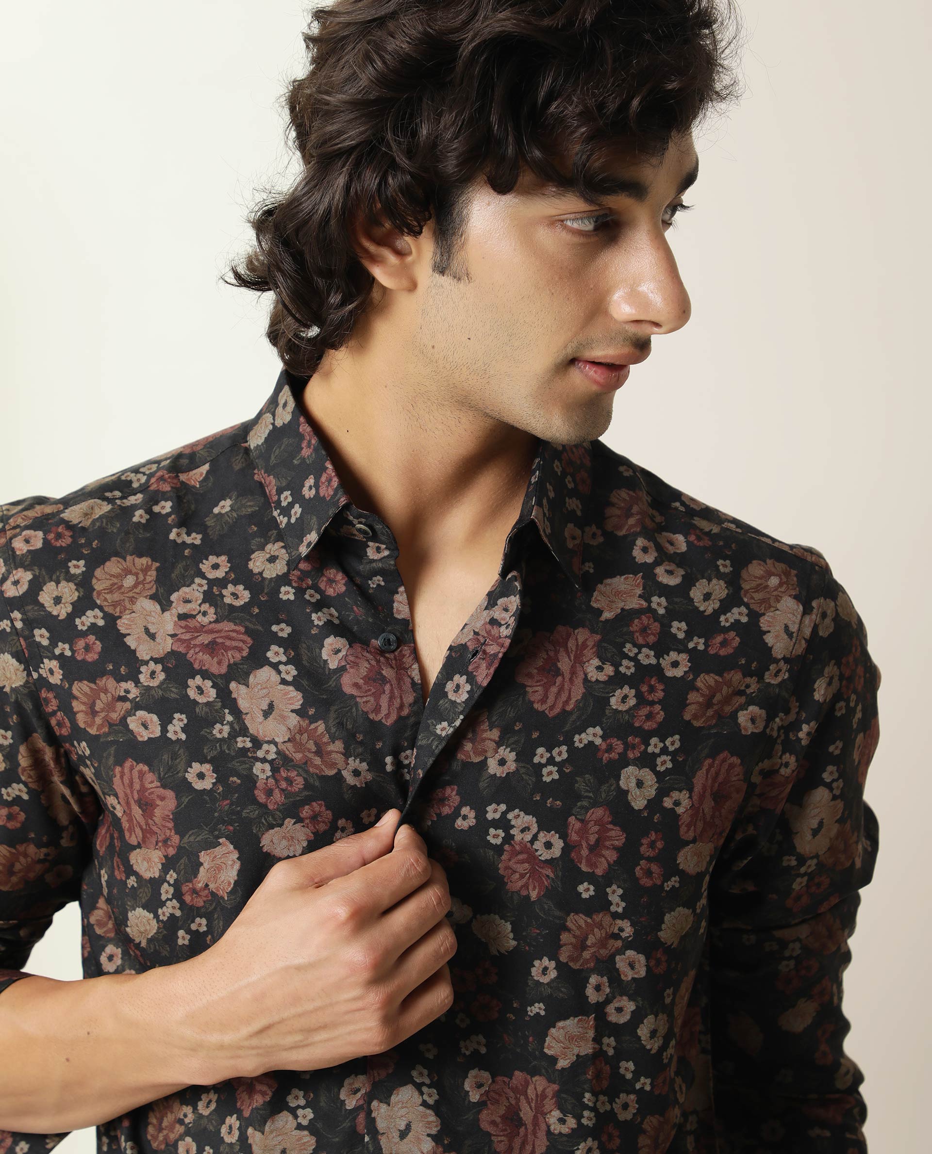 Rare Rabbit Men's Vynill Black Viscose Floral Print Regular Fit Full Sleeve Collared Shirt - Image 5