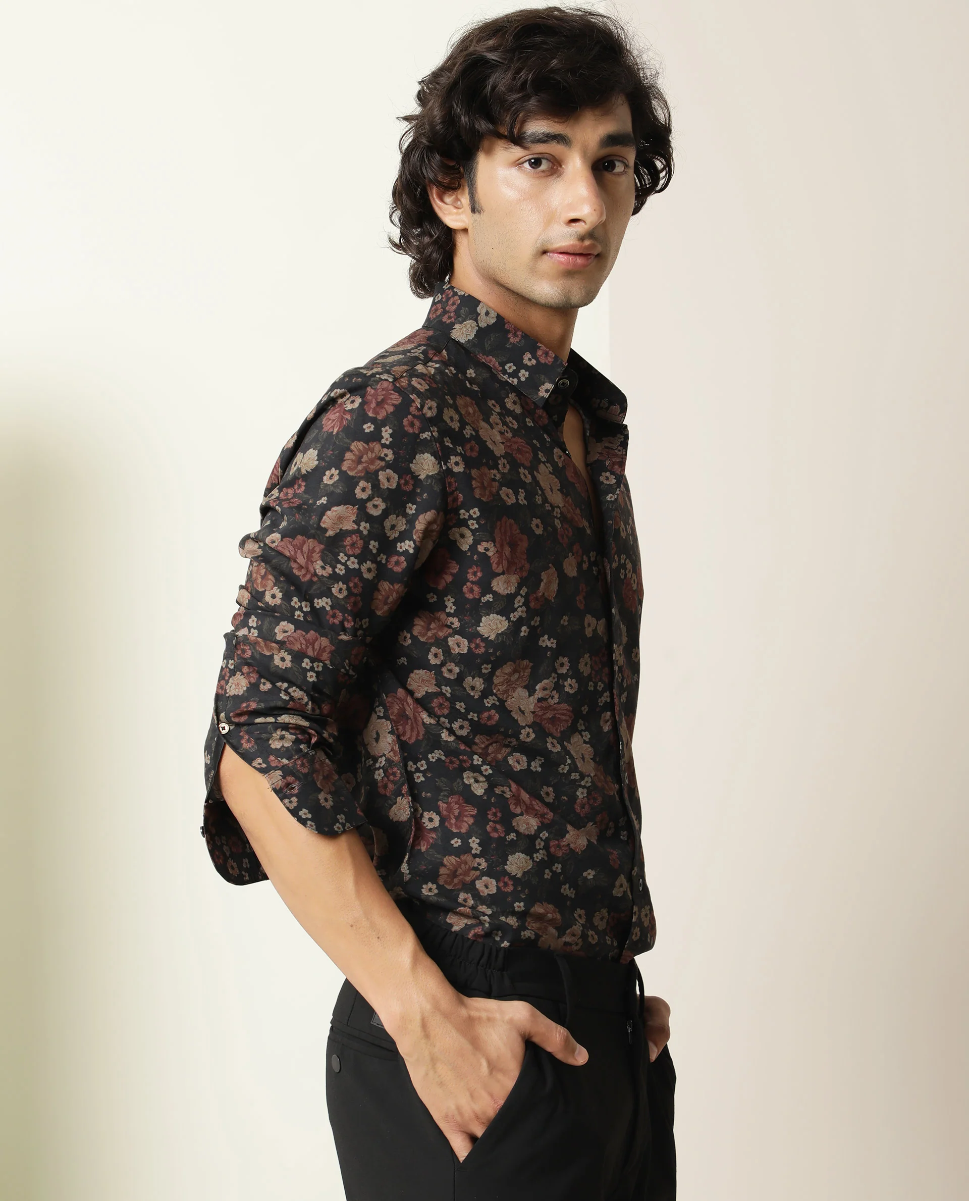 Rare Rabbit Men's Vynill Black Viscose Floral Print Regular Fit Full Sleeve Collared Shirt - Image 7