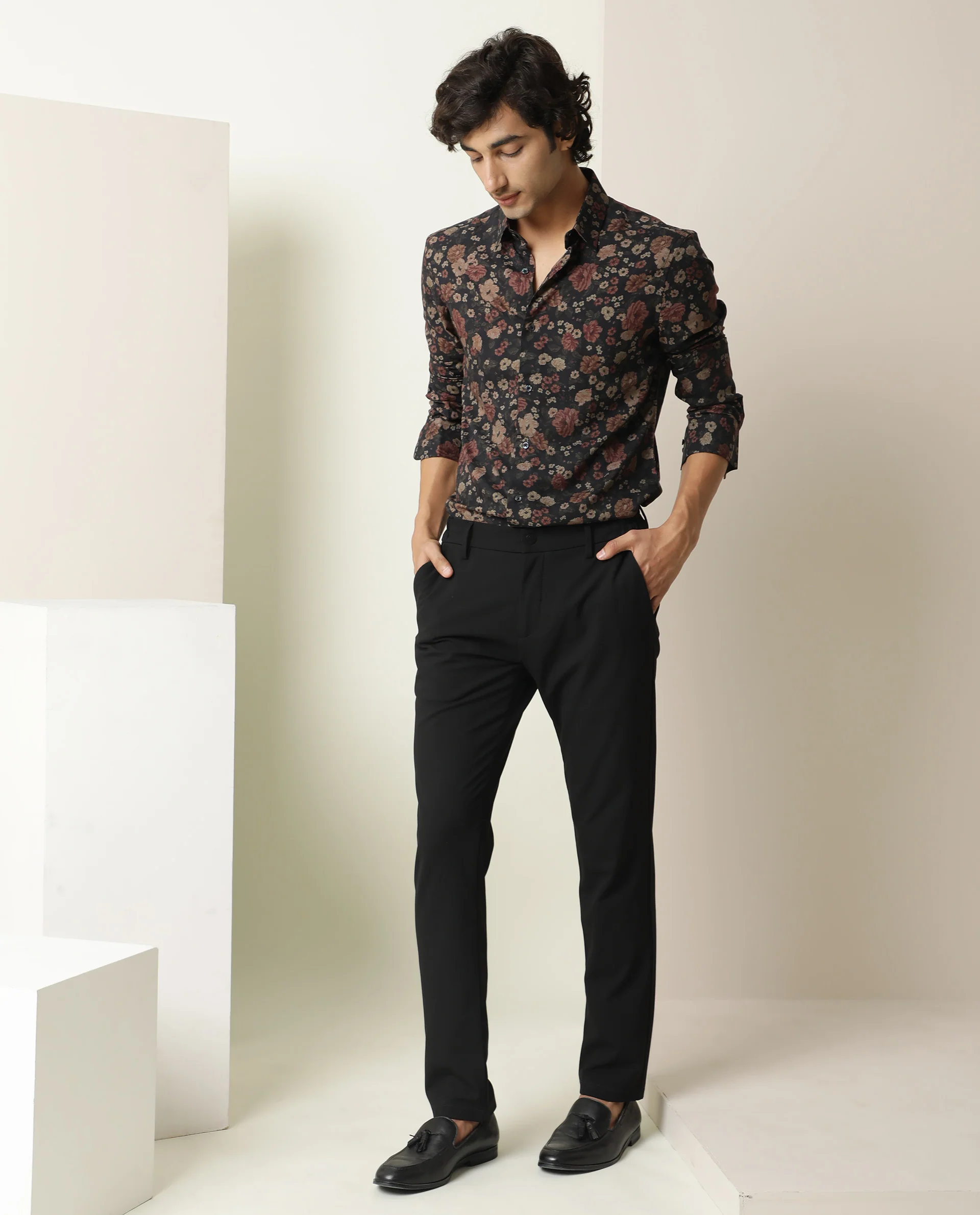 Rare Rabbit Men's Vynill Black Viscose Floral Print Regular Fit Full Sleeve Collared Shirt - Image 9