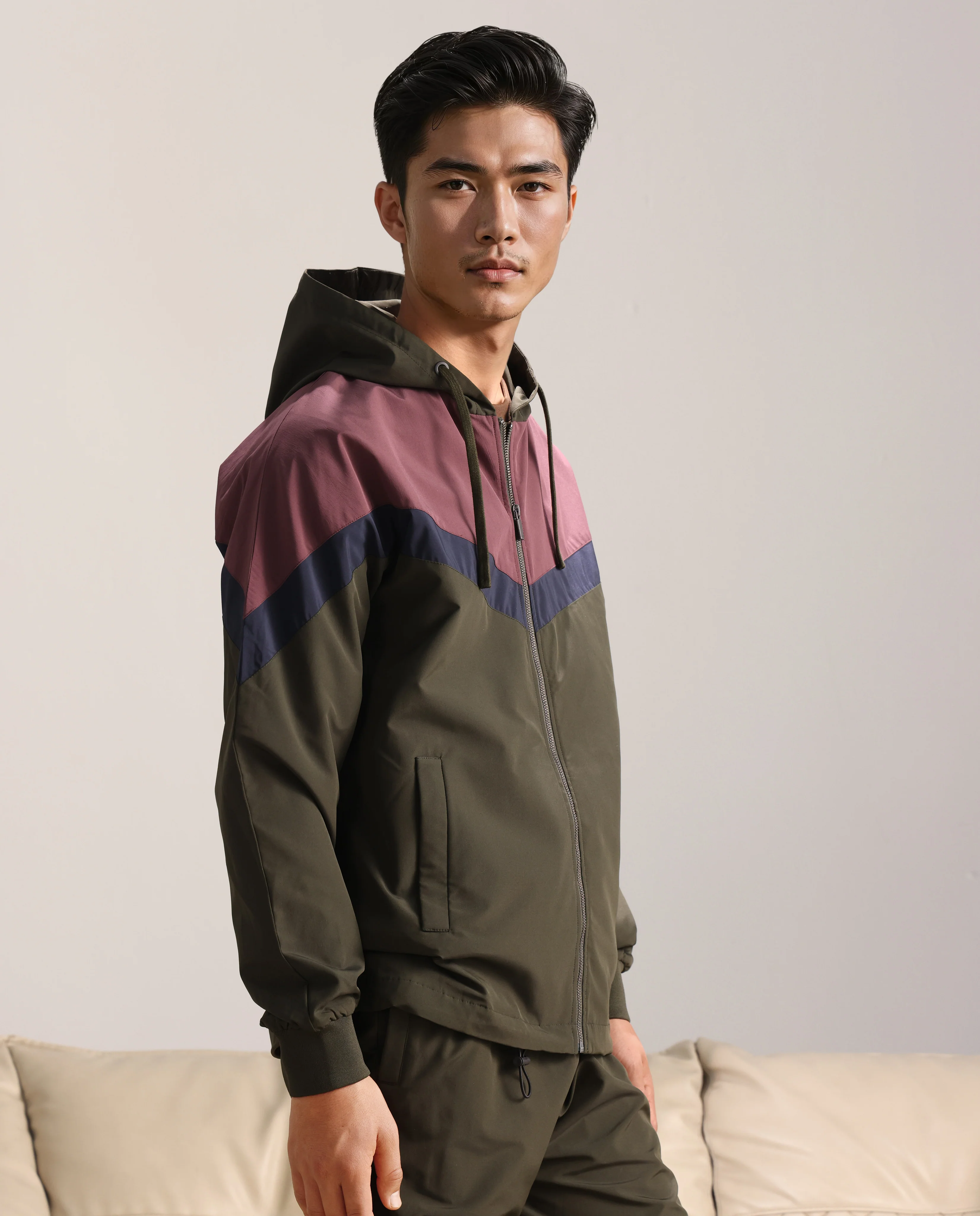 Rare Rabbit Men's Waber Olive Polyester Cut And Sew Regular Fit Full Sleeve Hooded Jacket - Image 3