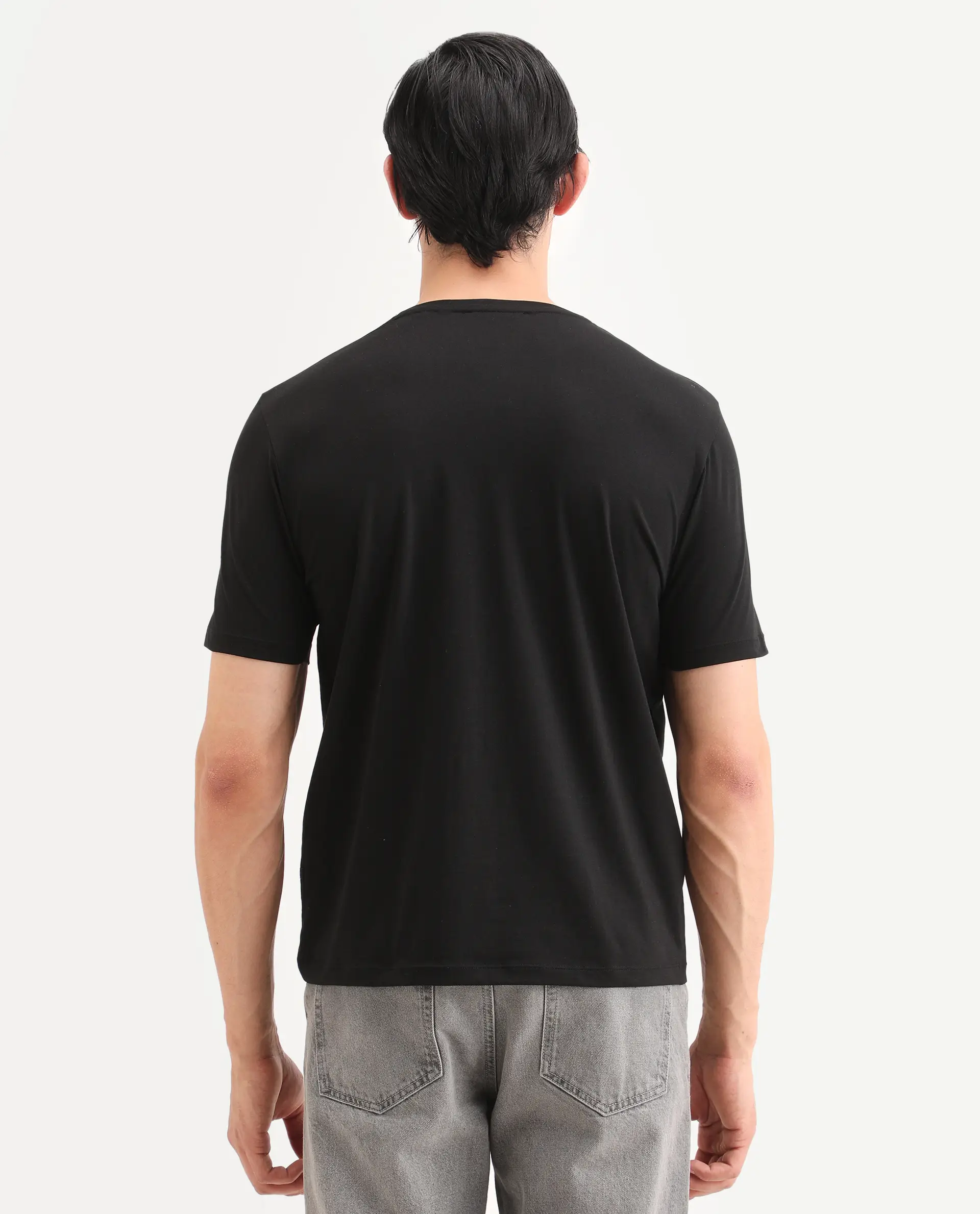 Rare Rabbit Men's Wan Black Cotton Blend Fabric Half Sleeve Crew Neck Regular Fit Graphic Print T-Shirt - Image 7