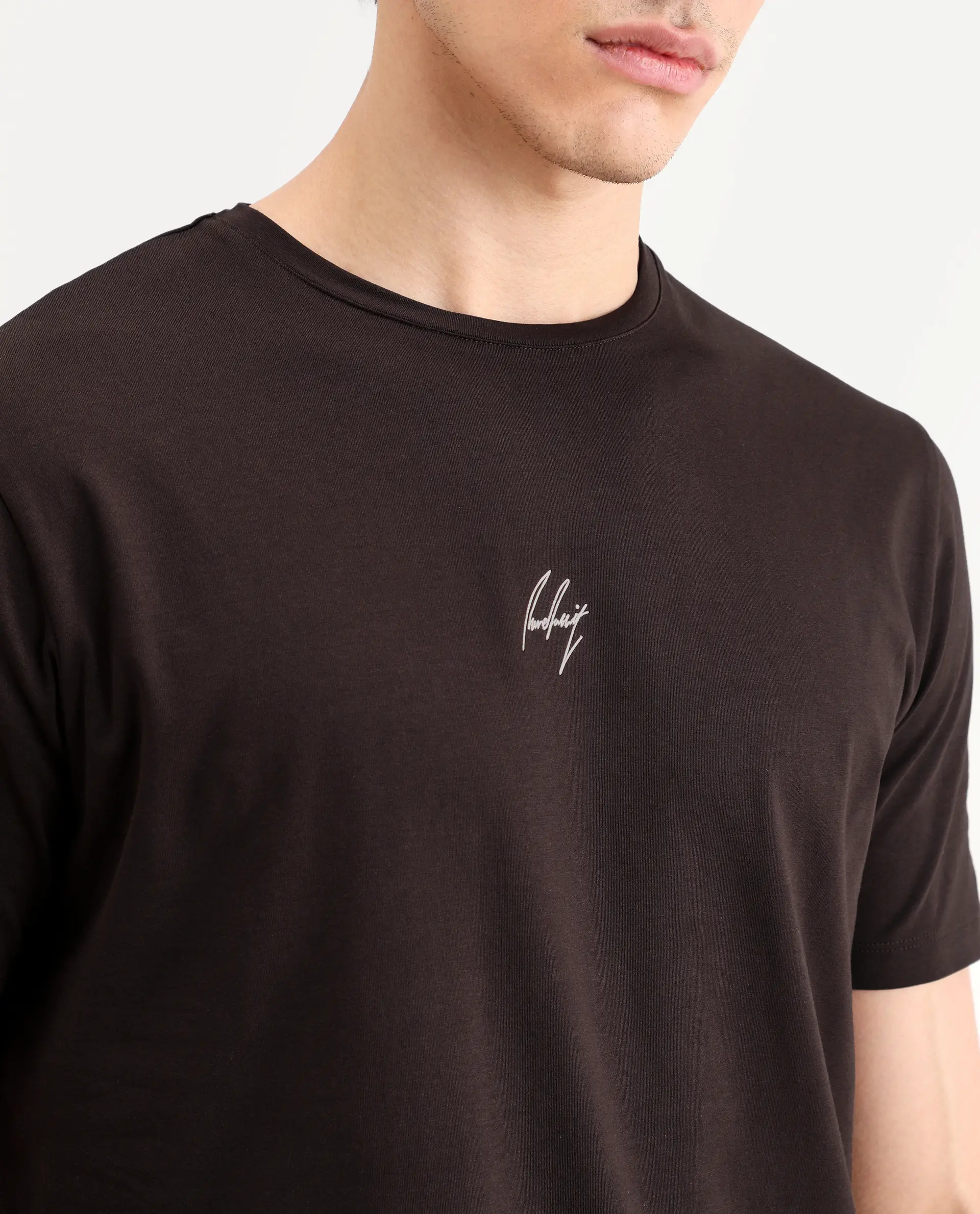 Rare Rabbit Men's Wan Light Brown Cotton Blend Fabric Half Sleeve Crew Neck Regular Fit Graphic Print T-Shirt - Image 3