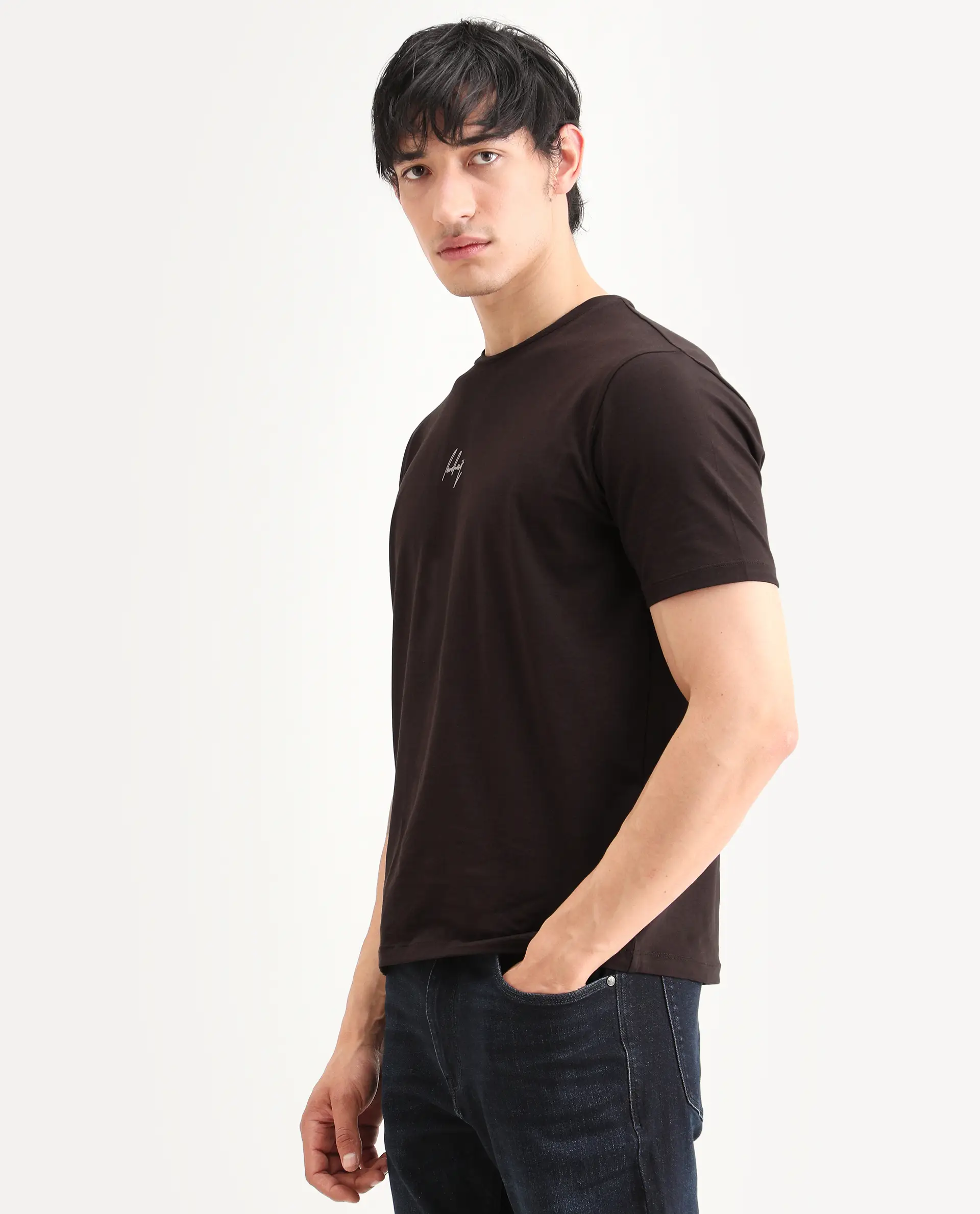 Rare Rabbit Men's Wan Light Brown Cotton Blend Fabric Half Sleeve Crew Neck Regular Fit Graphic Print T-Shirt - Image 5