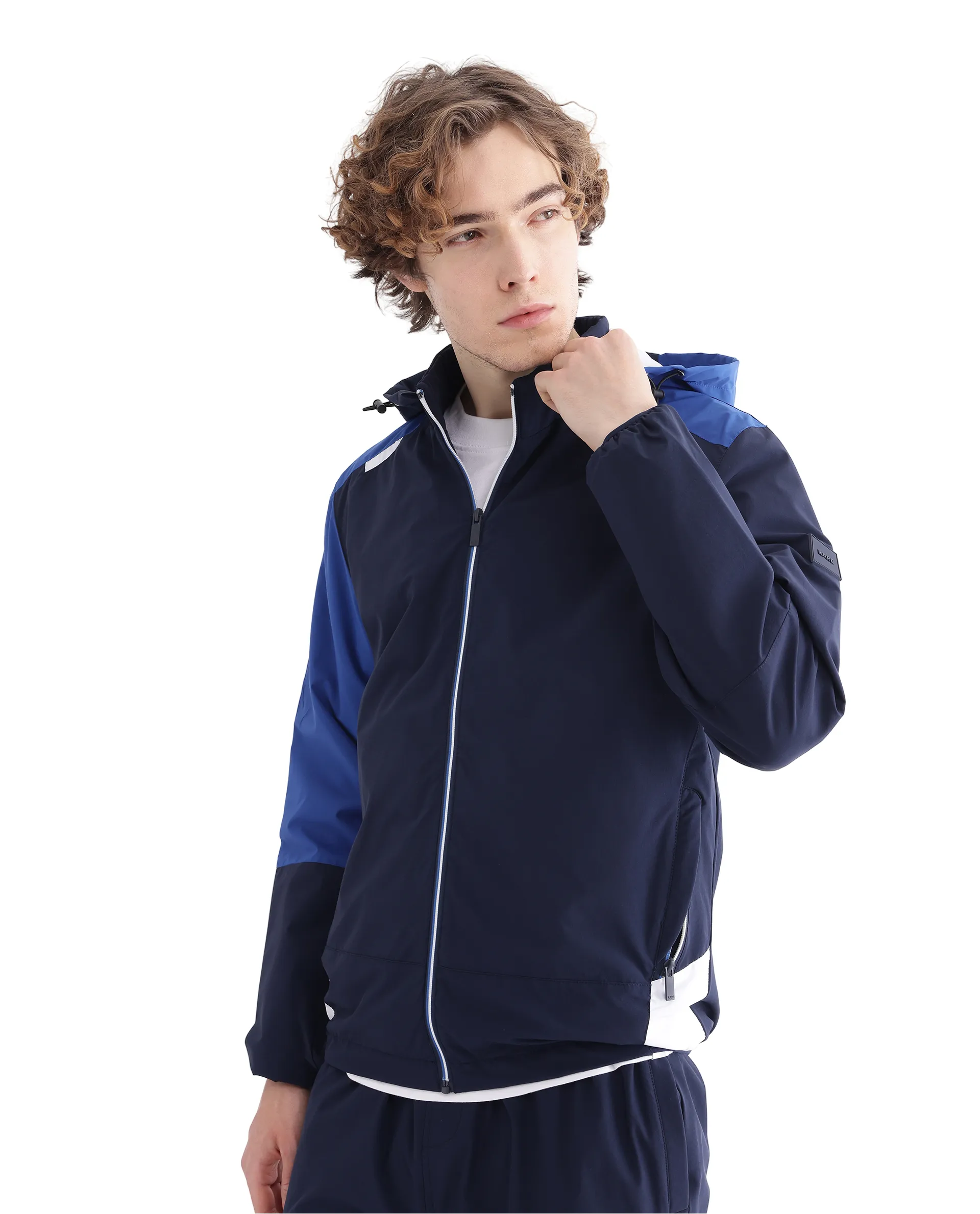 Rare Rabbit Men's Wando Dark Blue Polyester Blend Ombre Regular Fit Full Sleeve Hooded Jacket - Image 2