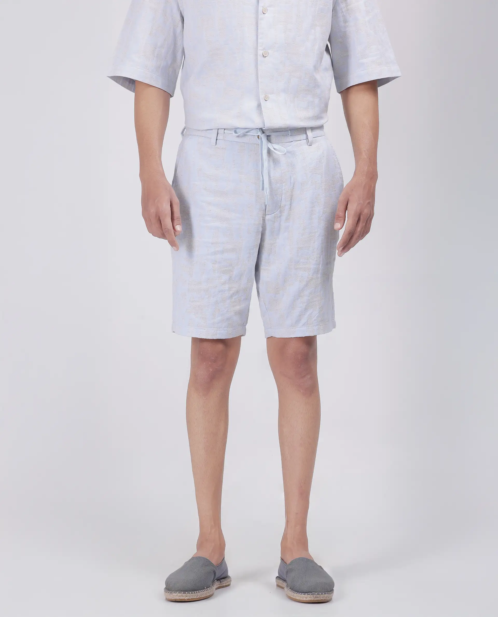 Rare Rabbit Men's Welks Pastel Blue Cotton Blend Jacquard Relaxed Fit Shorts - Image 2