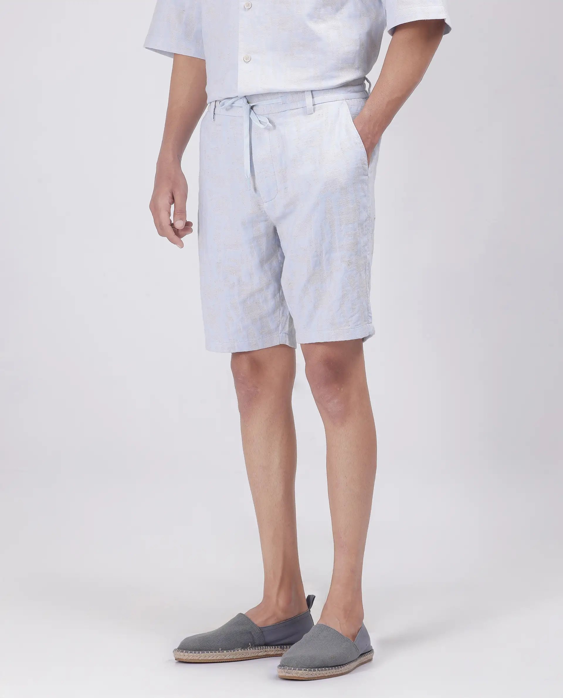 Rare Rabbit Men's Welks Pastel Blue Cotton Blend Jacquard Relaxed Fit Shorts - Image 3