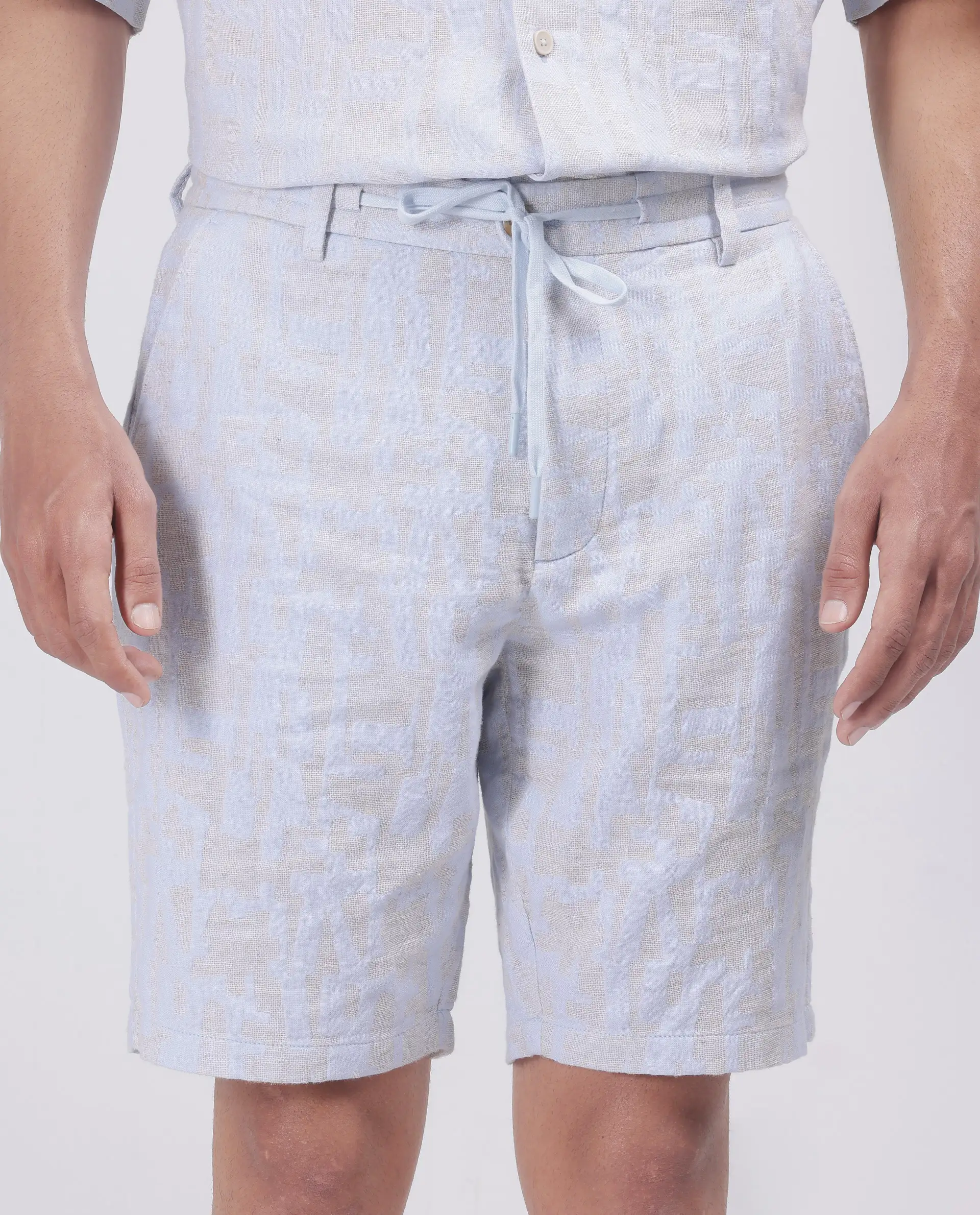 Rare Rabbit Men's Welks Pastel Blue Cotton Blend Jacquard Relaxed Fit Shorts - Image 5