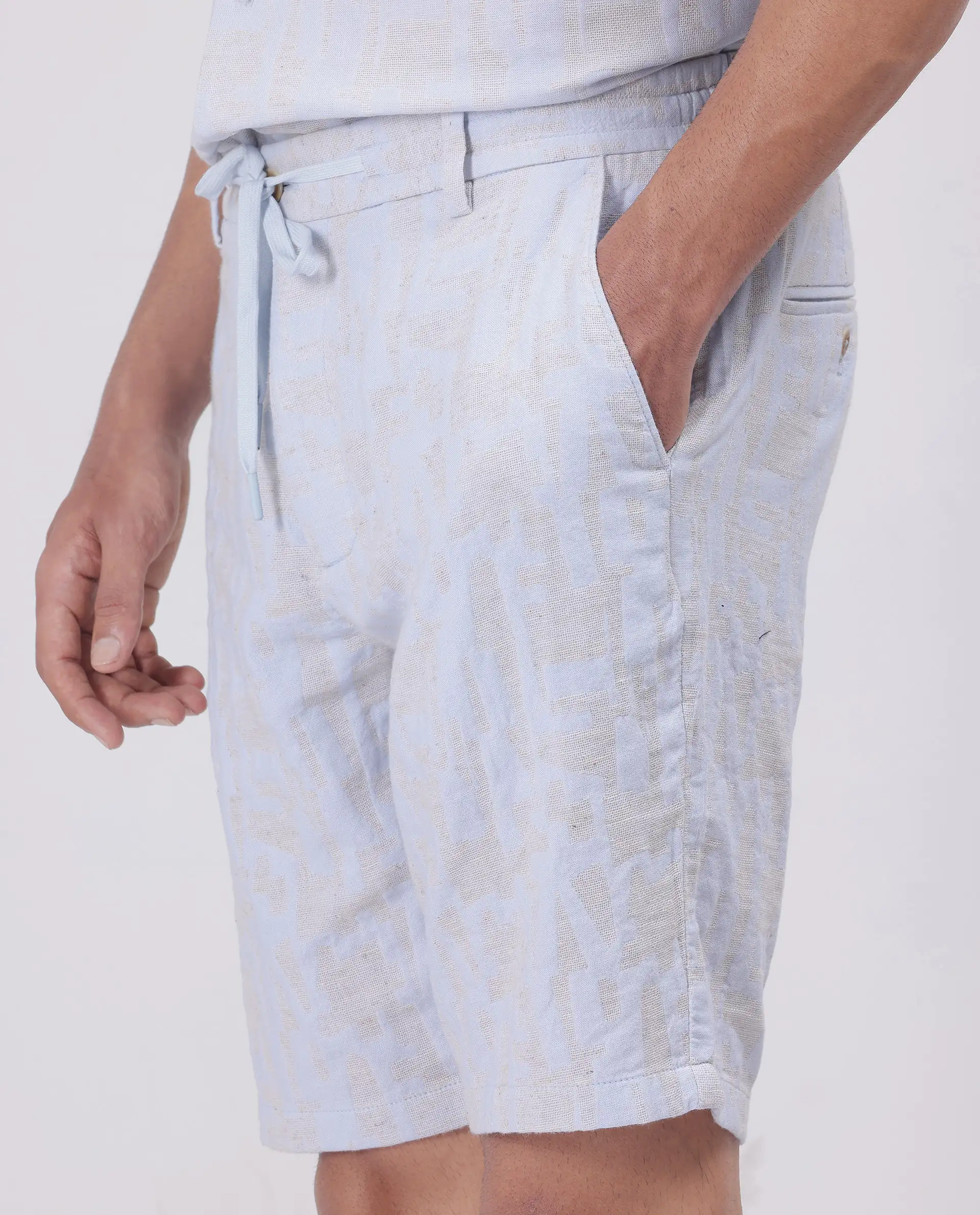 Rare Rabbit Men's Welks Pastel Blue Cotton Blend Jacquard Relaxed Fit Shorts - Image 6