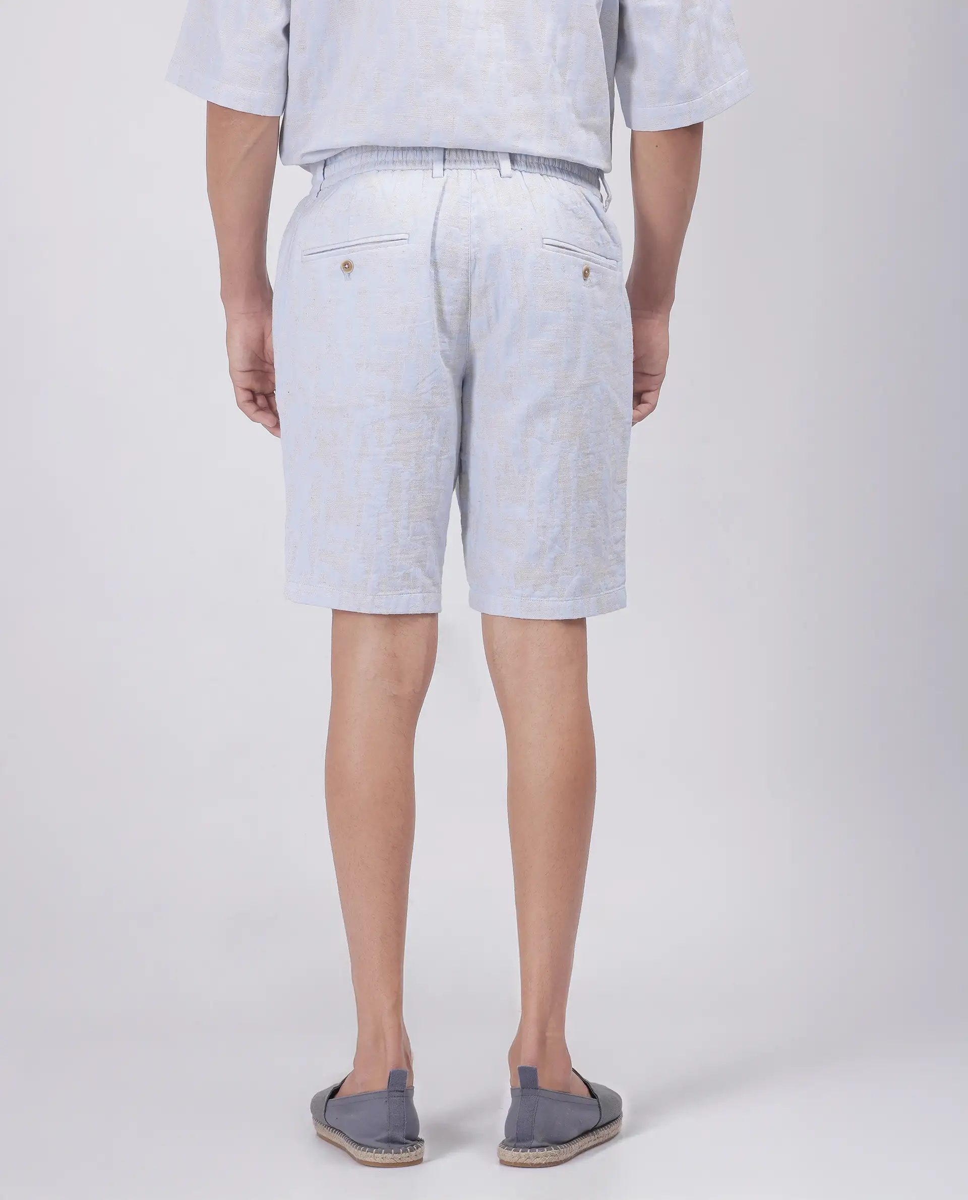 Rare Rabbit Men's Welks Pastel Blue Cotton Blend Jacquard Relaxed Fit Shorts - Image 7